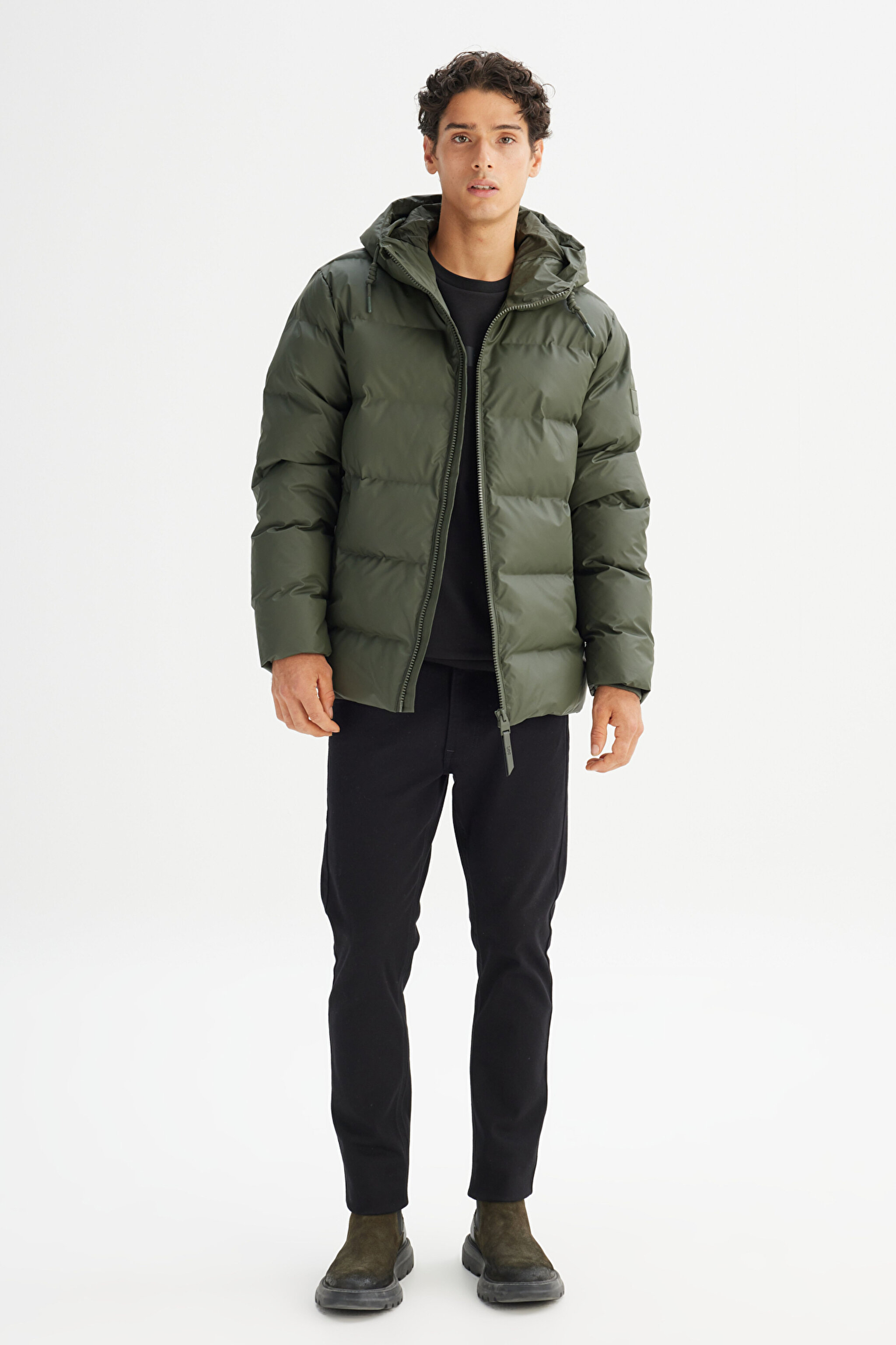 Regular Fit Normal Kesim Kapüşonlu Cepli Puffer Şişme Mont - KHAKI-L2520263801 (görsel 2)