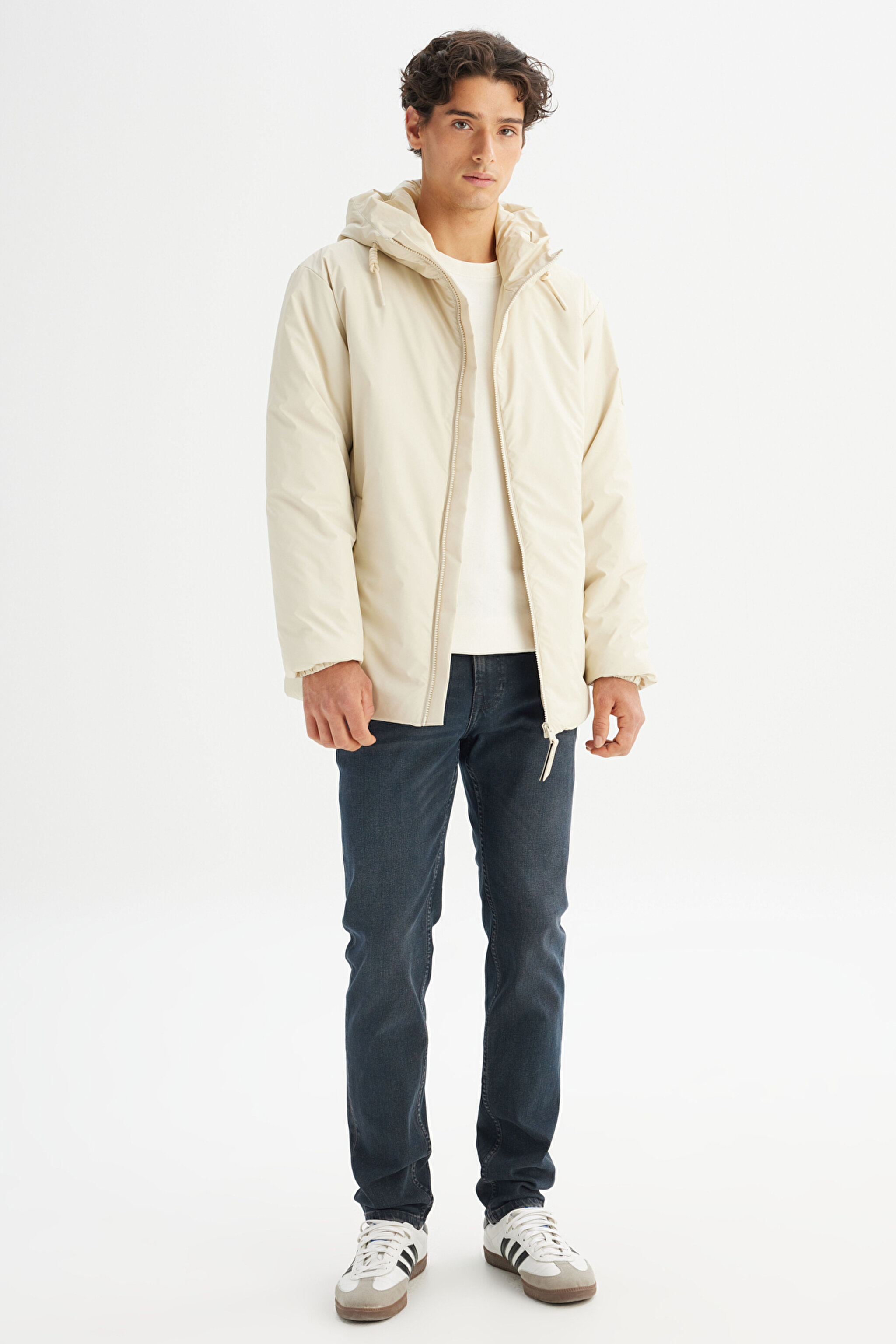 Regular Fit Normal Kesim Kapüşonlu Cepli Casual Mont - Stone-L2520266013 (görsel 2)