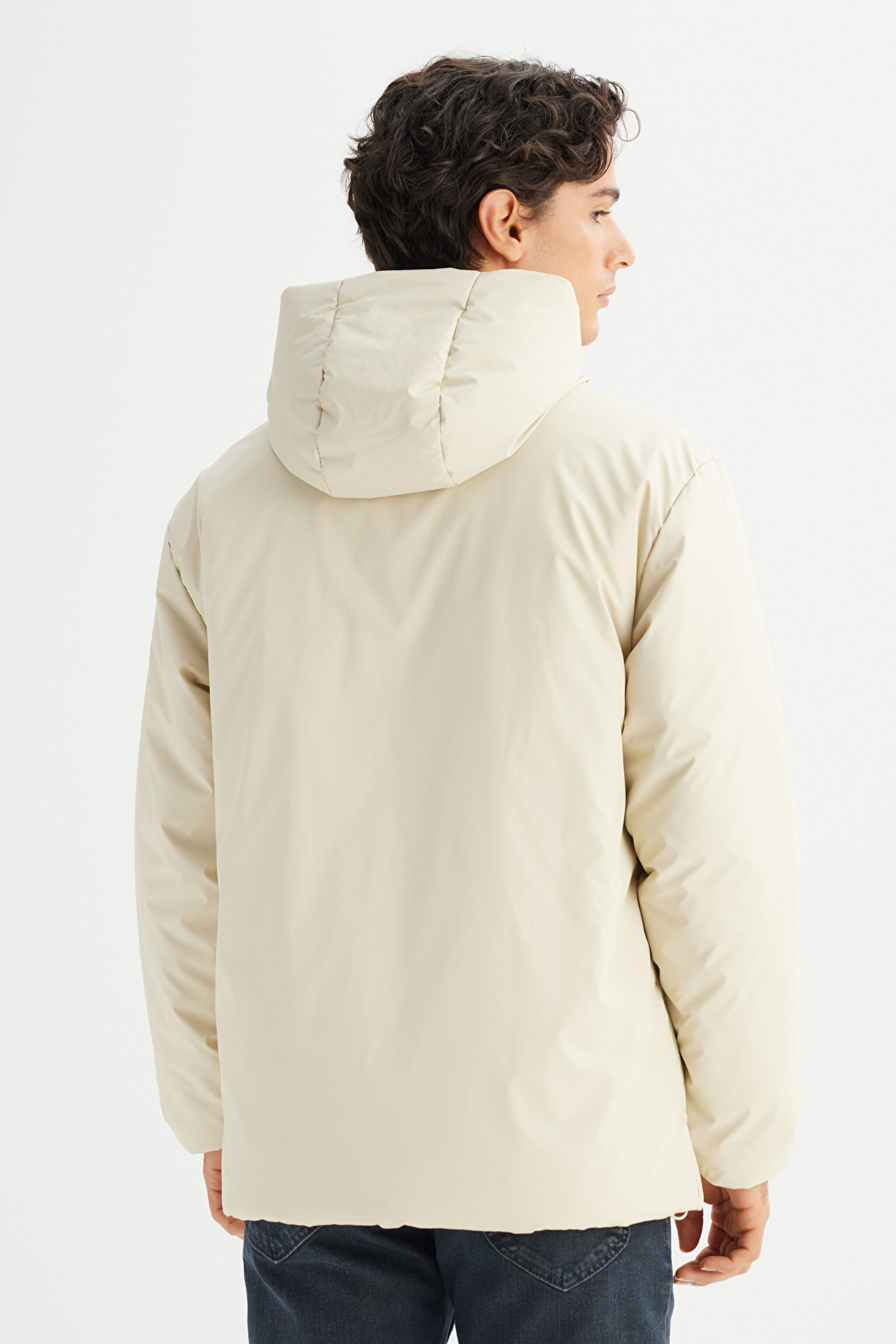 Regular Fit Normal Kesim Kapüşonlu Cepli Casual Mont - Stone-L2520266013 (görsel 6)
