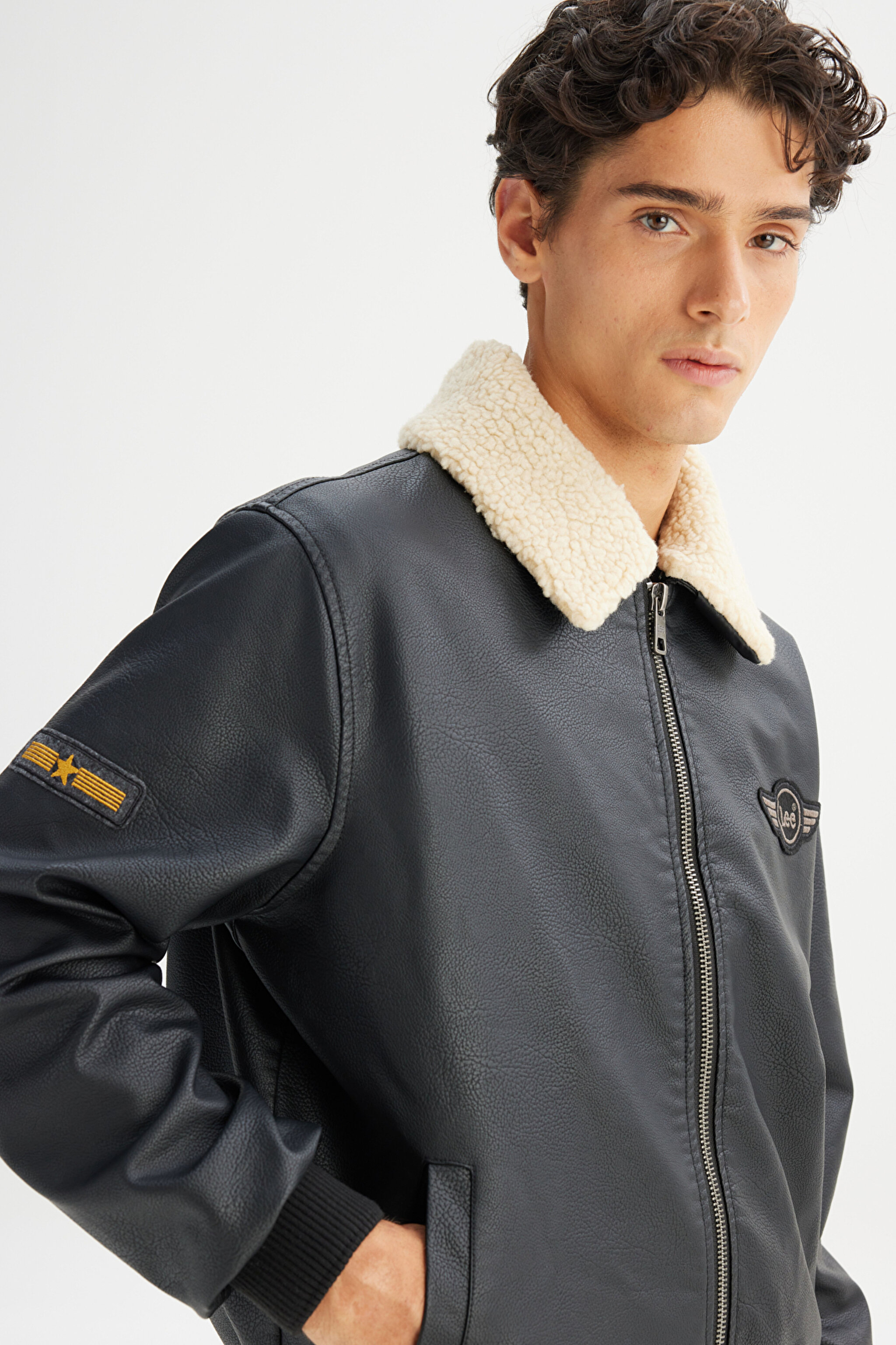 Relaxed Fit Rahat Kesim Dik Yaka Cepli Ceket - Black-L2520280001 (görsel 4)