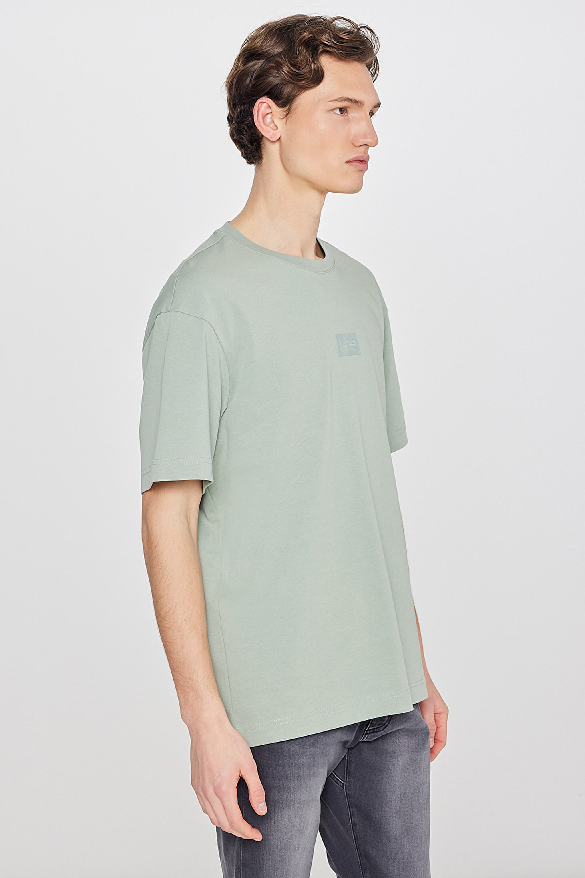 %100 Pamuk Nefes Alan Kumaş Loose Fit Rahat Kesim Logo Detaylı Tişört - Turquoise-L2520302306 (görsel 2)