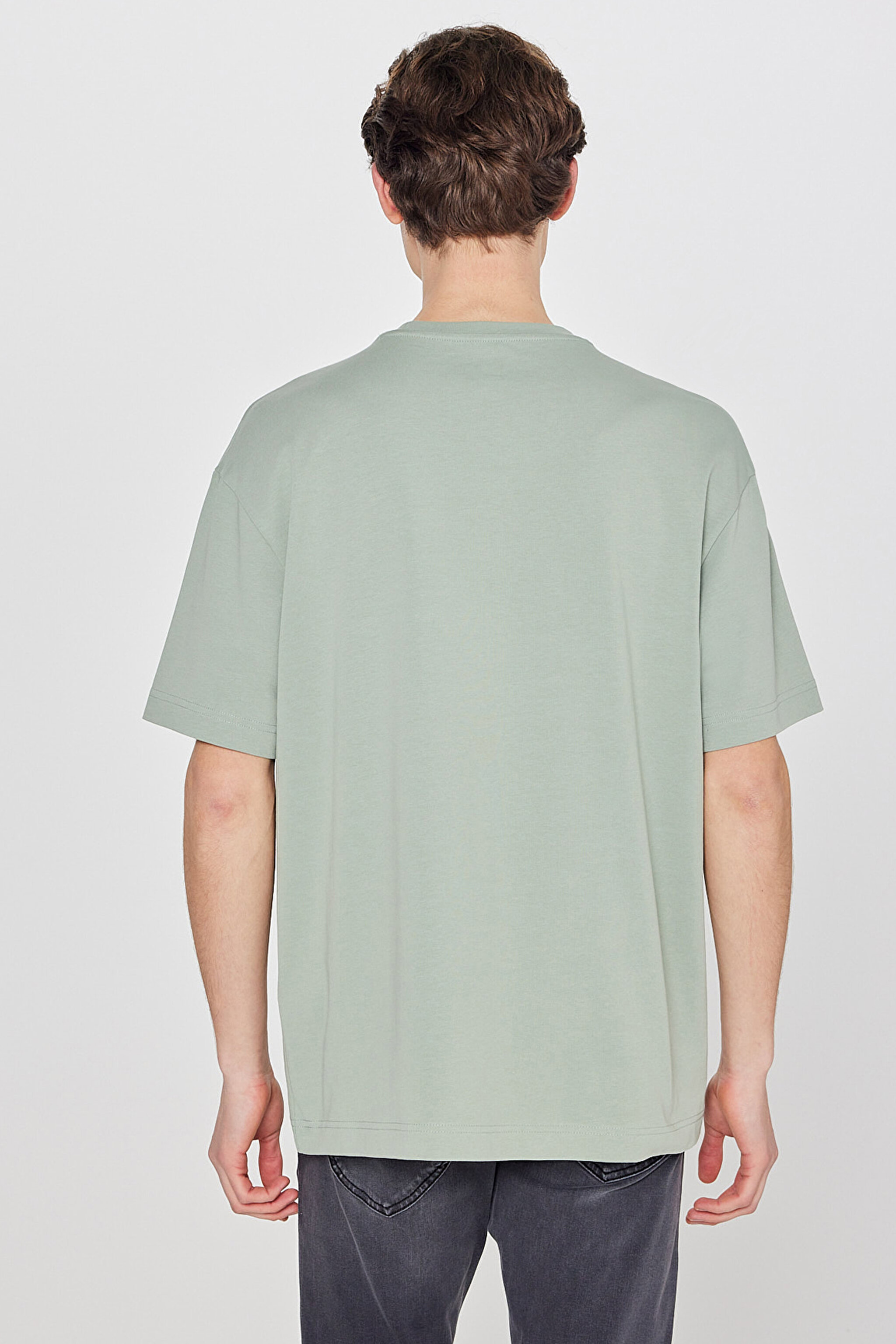 %100 Pamuk Nefes Alan Kumaş Loose Fit Rahat Kesim Logo Detaylı Tişört - Turquoise-L2520302306 (görsel 5)