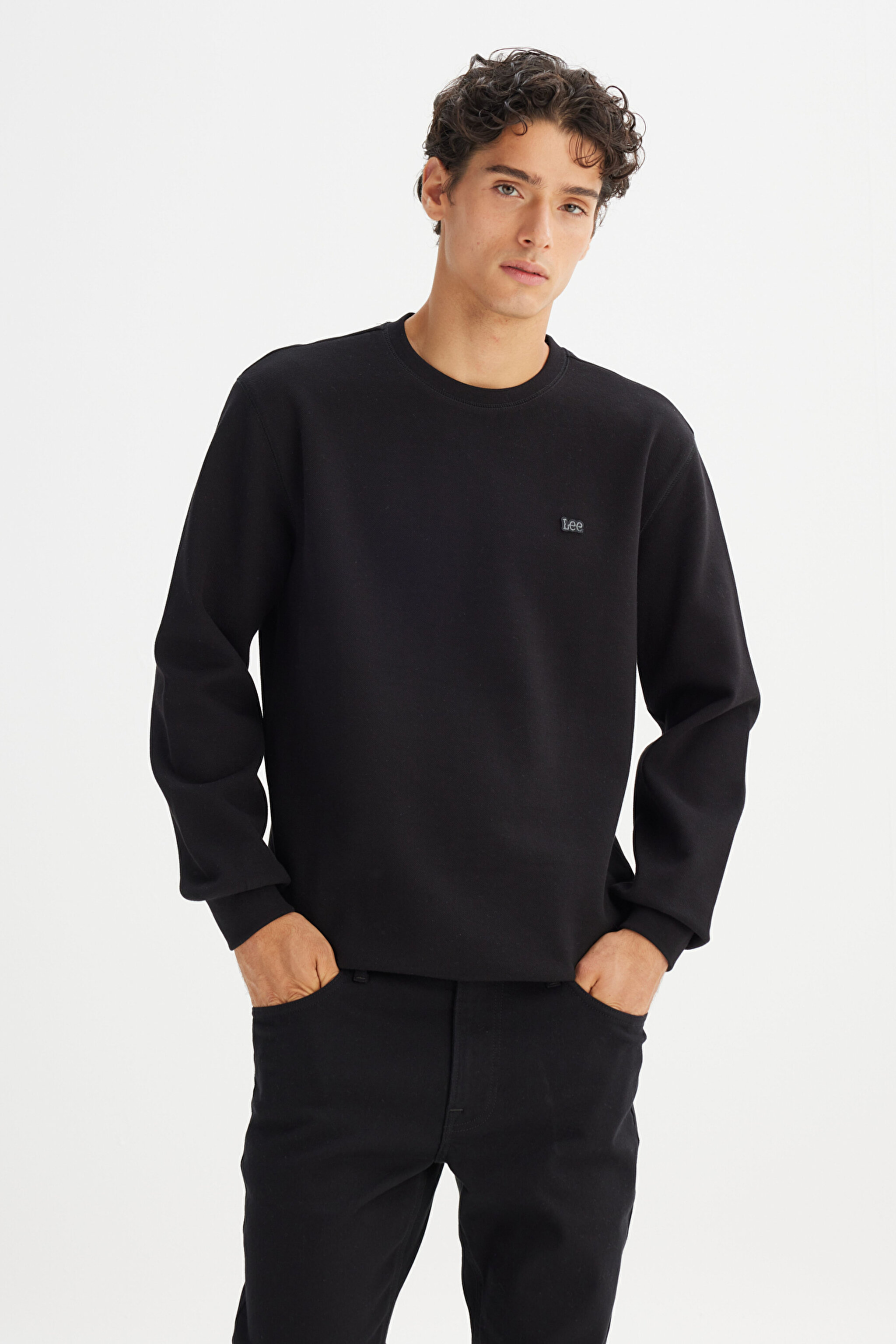 Regular Fit Normal Kesim Bisiklet Yaka Baskılı Siyah Sweatshirt
