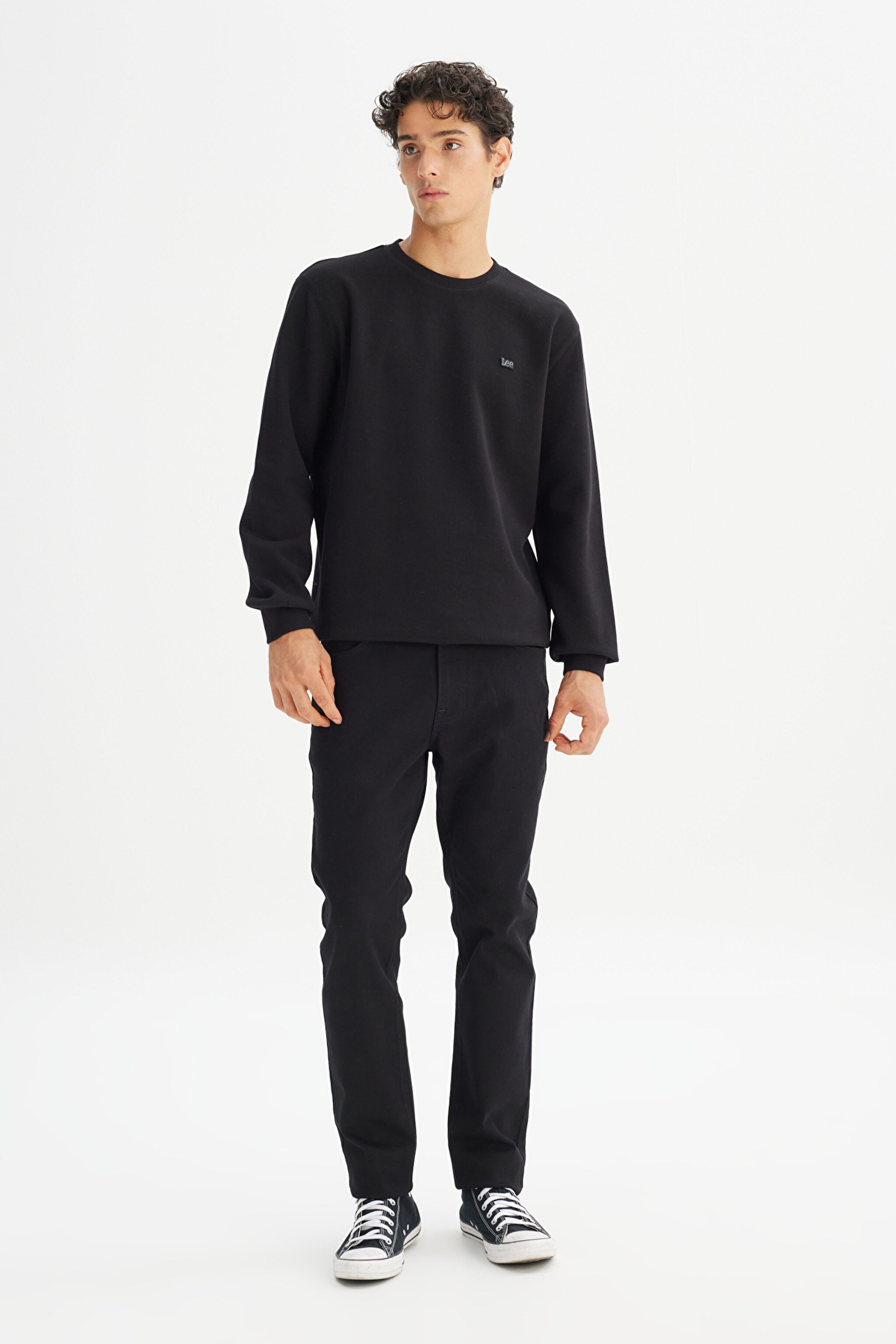Regular Fit Normal Kesim Bisiklet Yaka Baskılı Siyah Sweatshirt - Black-L2520308001 (görsel 2)