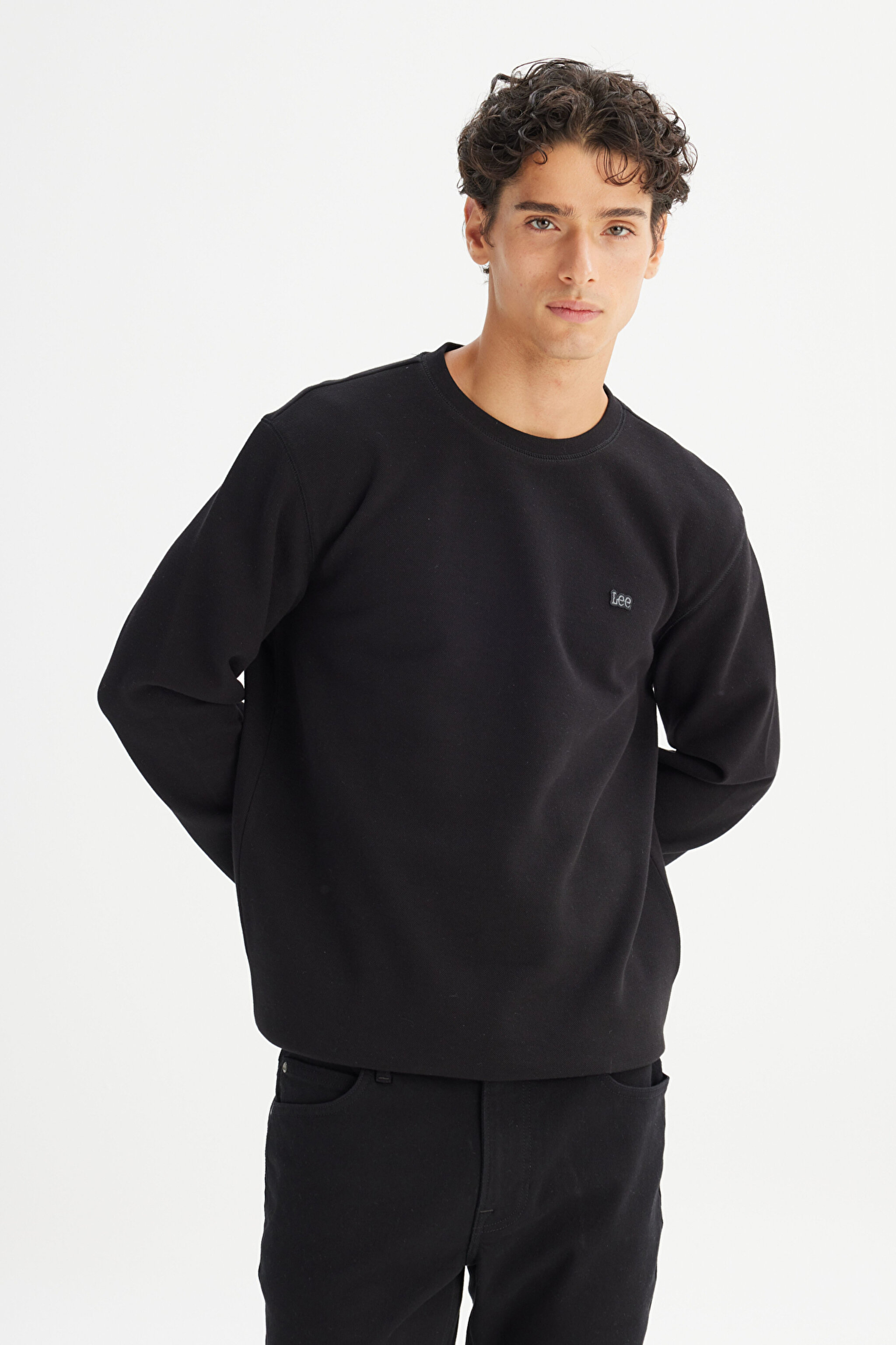 Regular Fit Normal Kesim Bisiklet Yaka Baskılı Siyah Sweatshirt - Black-L2520308001 (görsel 3)