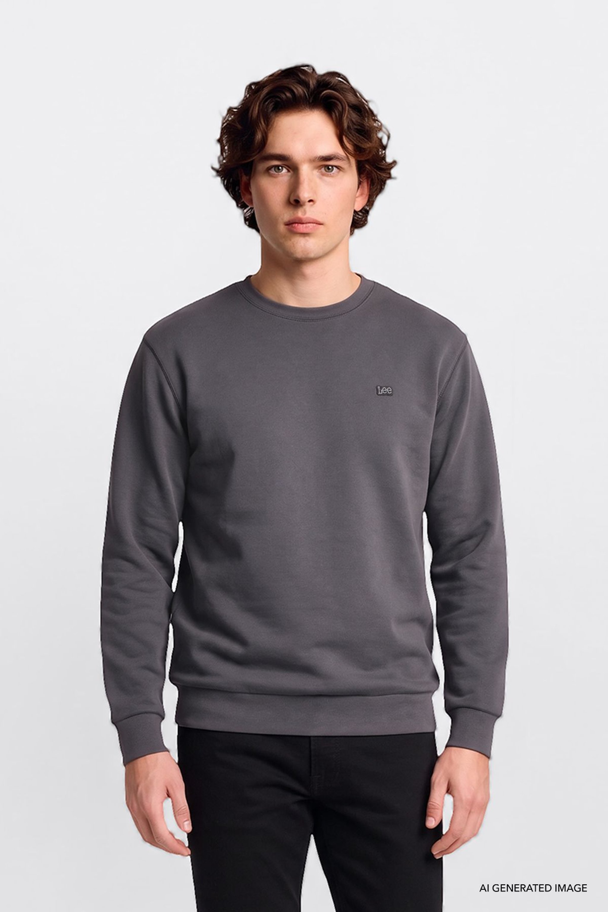 Regular Fit Normal Kesim Bisiklet Yaka Baskılı Siyah Sweatshirt