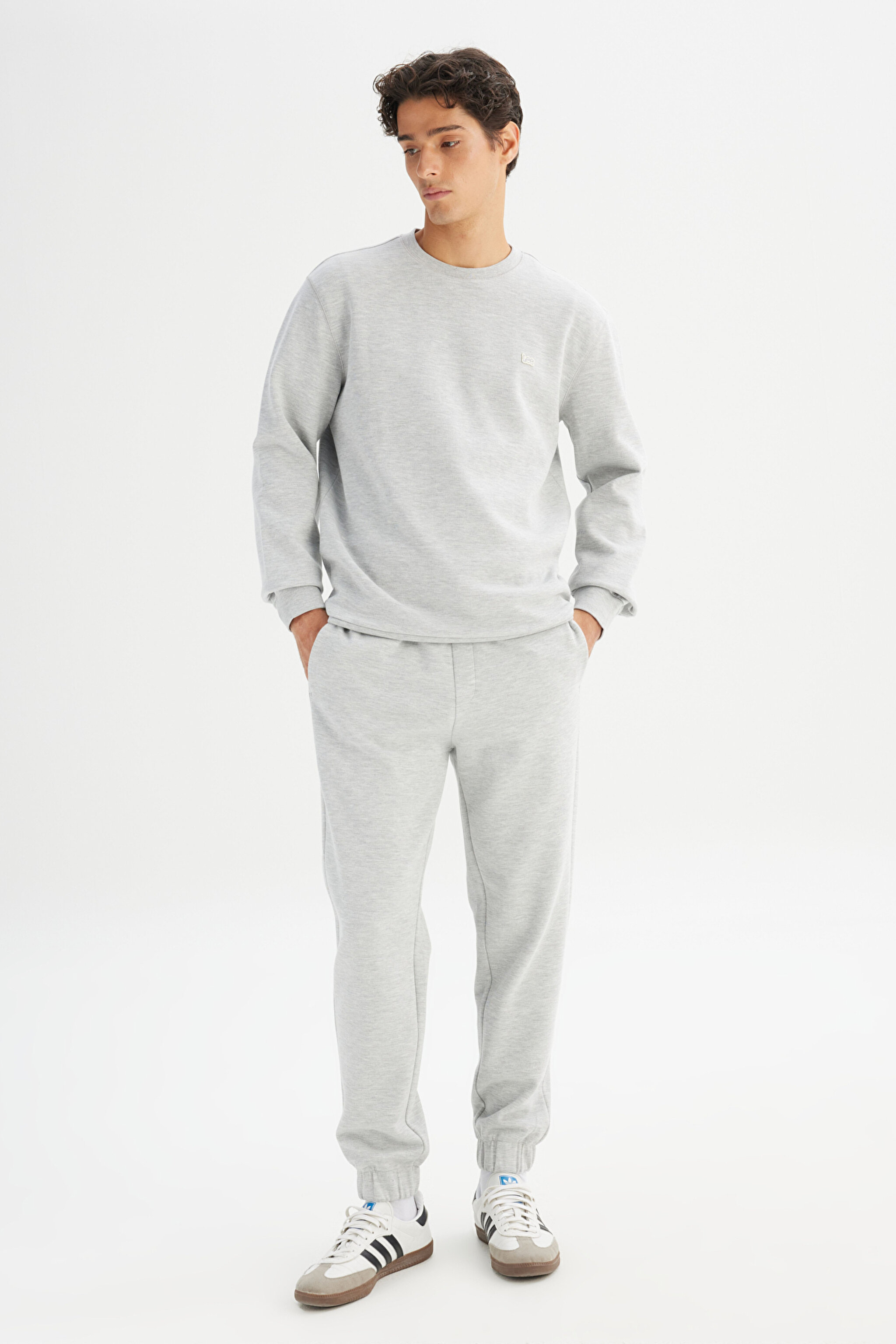 Regular Fit Normal Kesim Bisiklet Yaka Baskılı Gri Melanj Sweatshirt - GrayMelange-L252030836 (görsel 2)