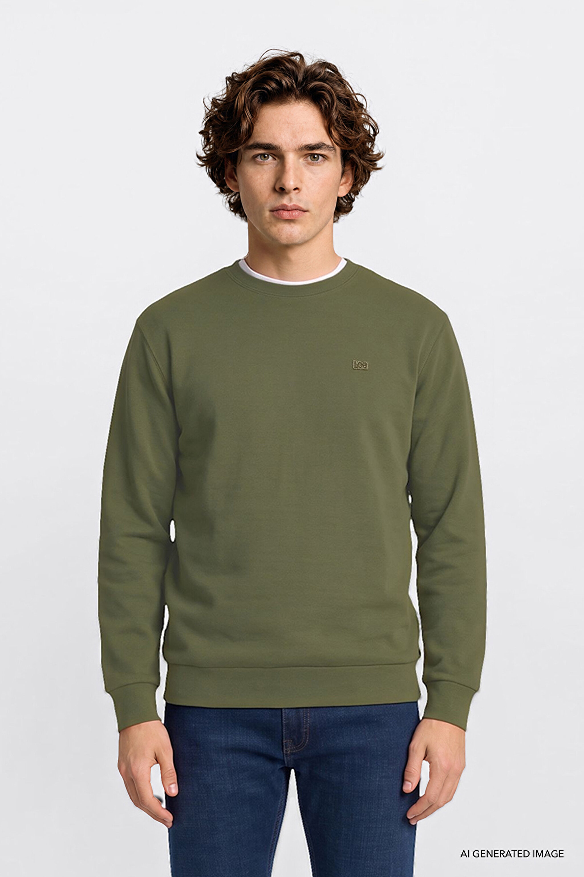 Regular Fit Normal Kesim Bisiklet Yaka Baskılı Lacivert Sweatshirt - KHAKI-L2520308801 (görsel 3)