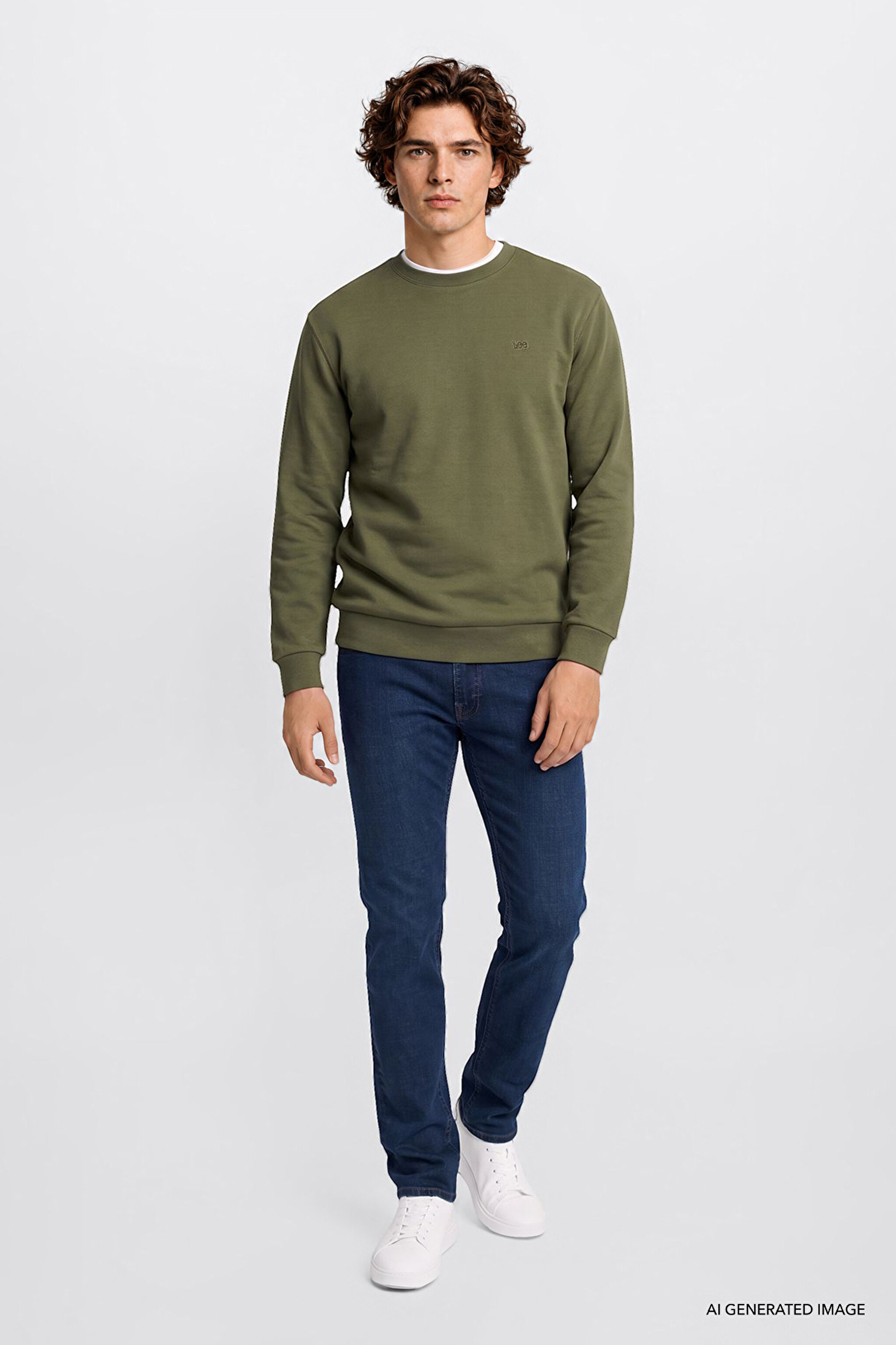 Regular Fit Normal Kesim Bisiklet Yaka Baskılı Lacivert Sweatshirt - KHAKI-L2520308801 (görsel 4)