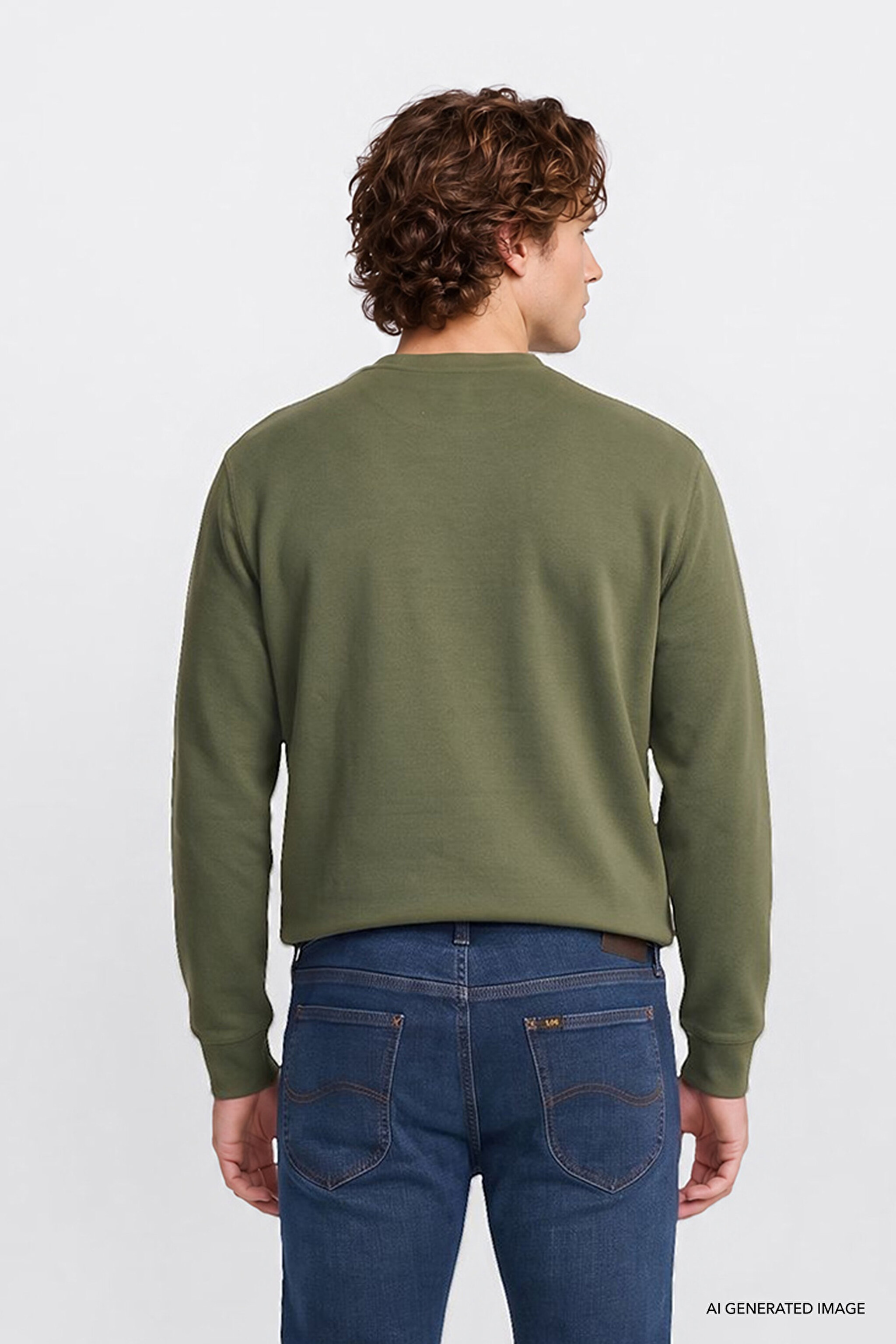 Regular Fit Normal Kesim Bisiklet Yaka Baskılı Lacivert Sweatshirt - KHAKI-L2520308801 (görsel 5)