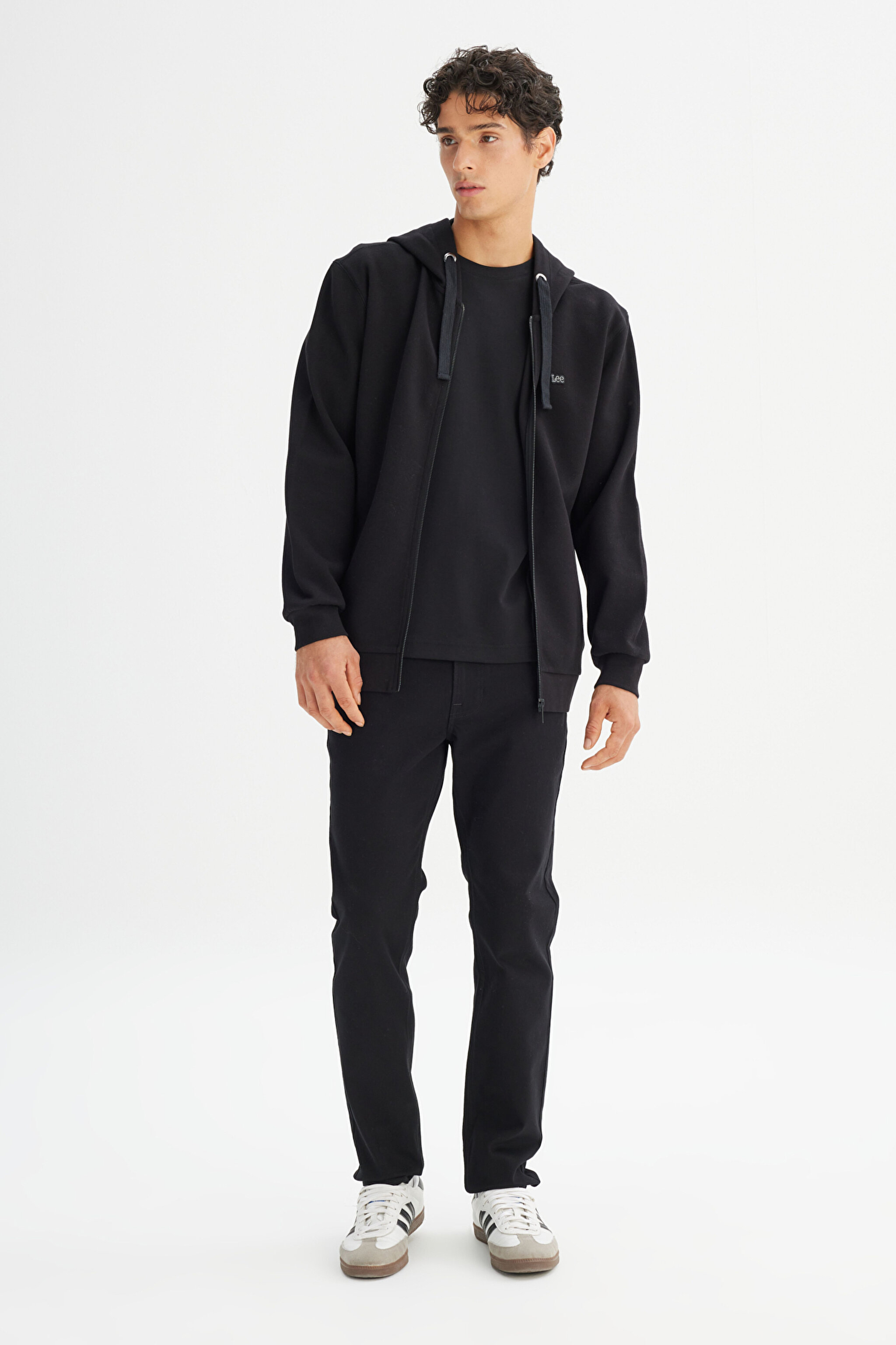 Regular Fit Normal Kesim Kapüşonlu Fermuarlı Siyah Sweatshirt Ceket - Black-L2520310001 (görsel 2)