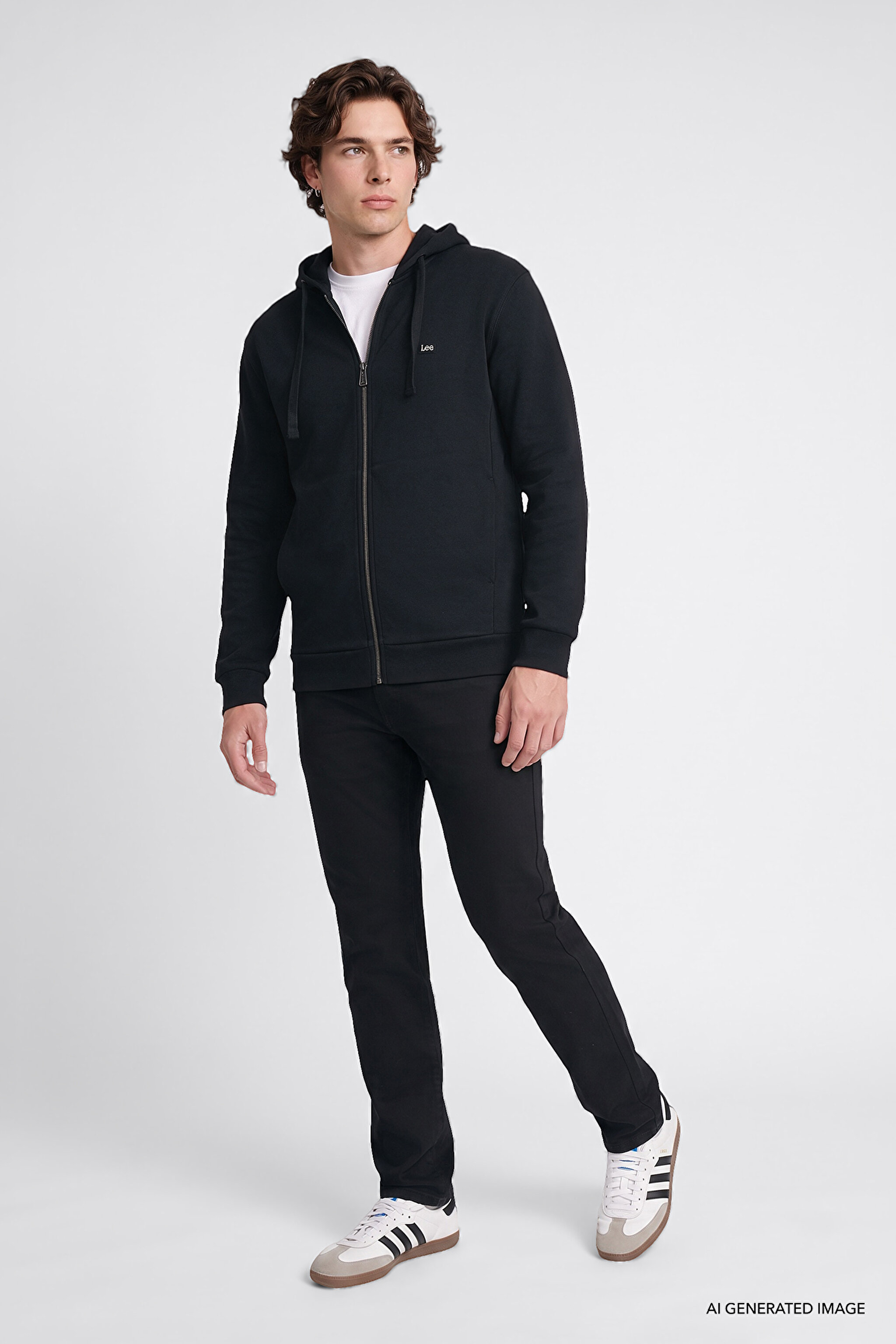 Regular Fit Normal Kesim Kapüşonlu Fermuarlı Siyah Sweatshirt Ceket - Black-L2520310001 (görsel 2)