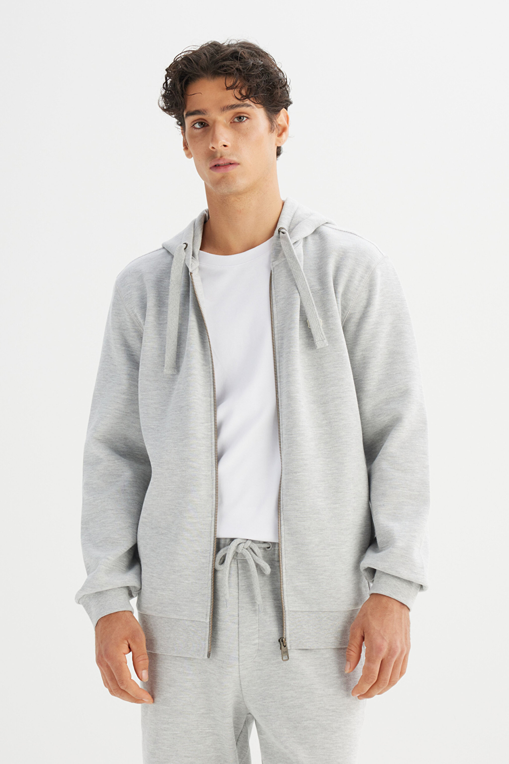 Regular Fit Normal Kesşim Kapüşonlu Fermuarlı Gri Melanj Sweatshirt Ceket - Grey Melange-L252031036