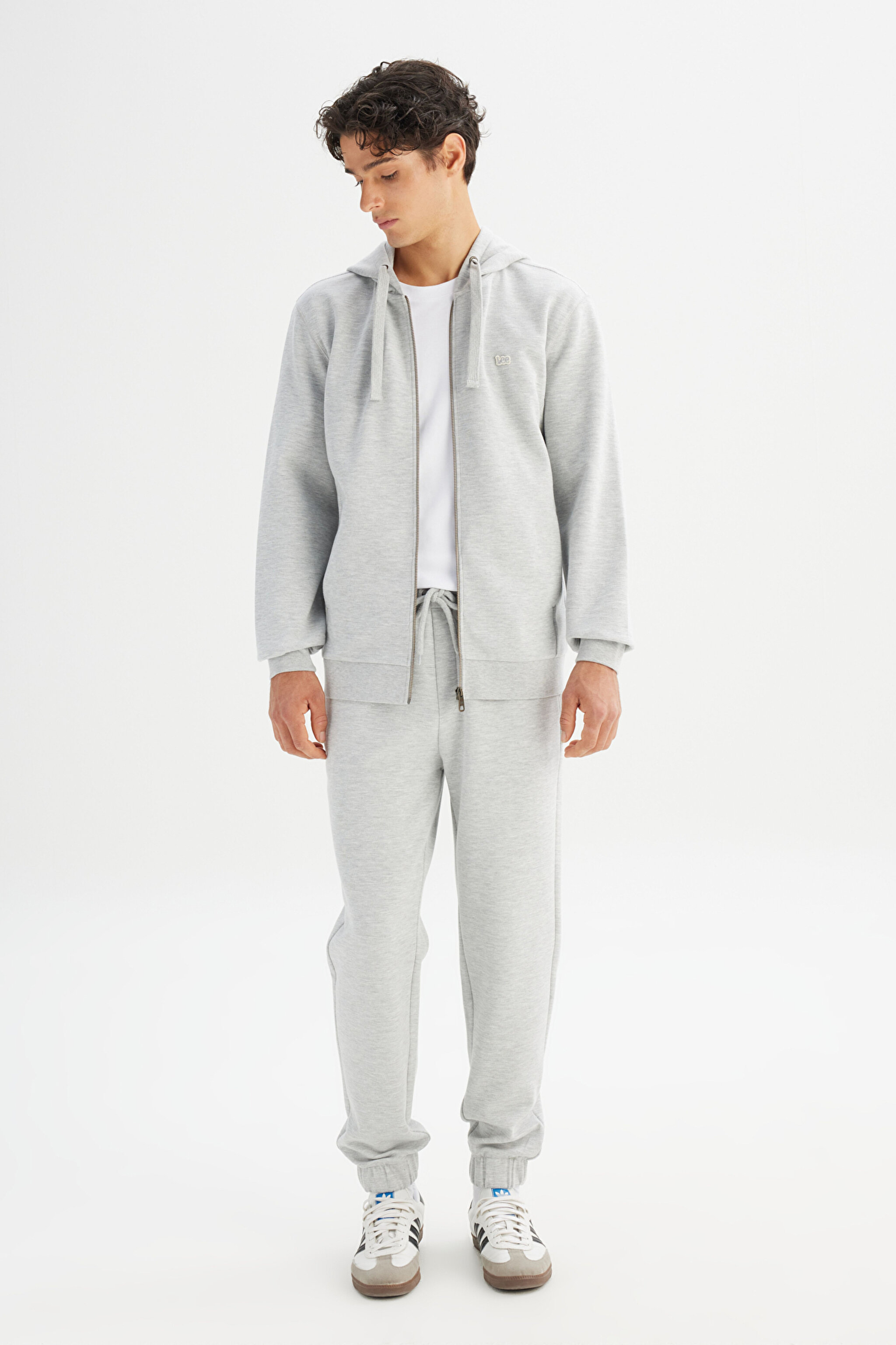 Regular Fit Normal Kesşim Kapüşonlu Fermuarlı Gri Melanj Sweatshirt Ceket - Grey Melange-L252031036 (görsel 2)