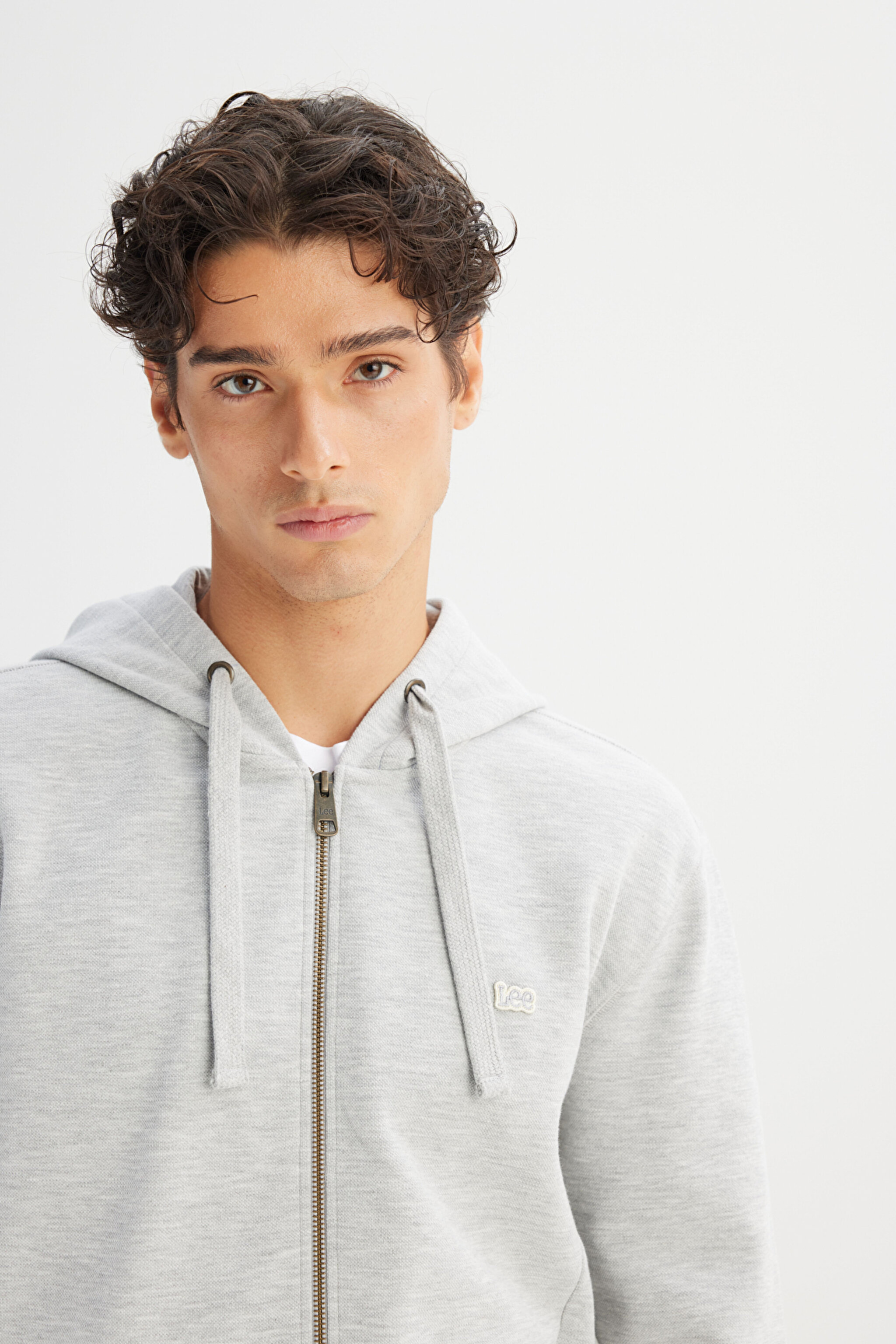 Regular Fit Normal Kesşim Kapüşonlu Fermuarlı Gri Melanj Sweatshirt Ceket - Grey Melange-L252031036 (görsel 4)