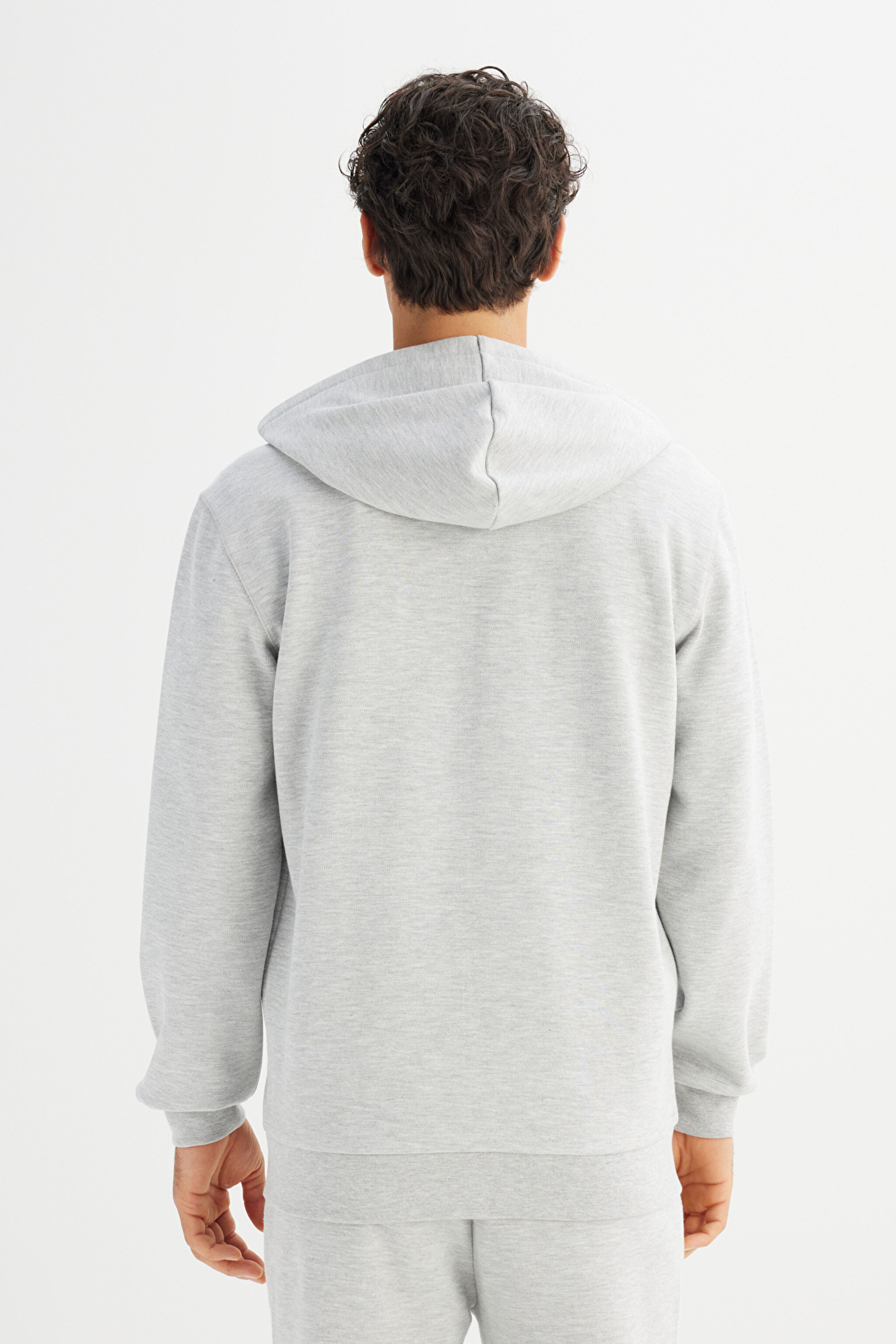 Regular Fit Normal Kesşim Kapüşonlu Fermuarlı Gri Melanj Sweatshirt Ceket - Grey Melange-L252031036 (görsel 5)