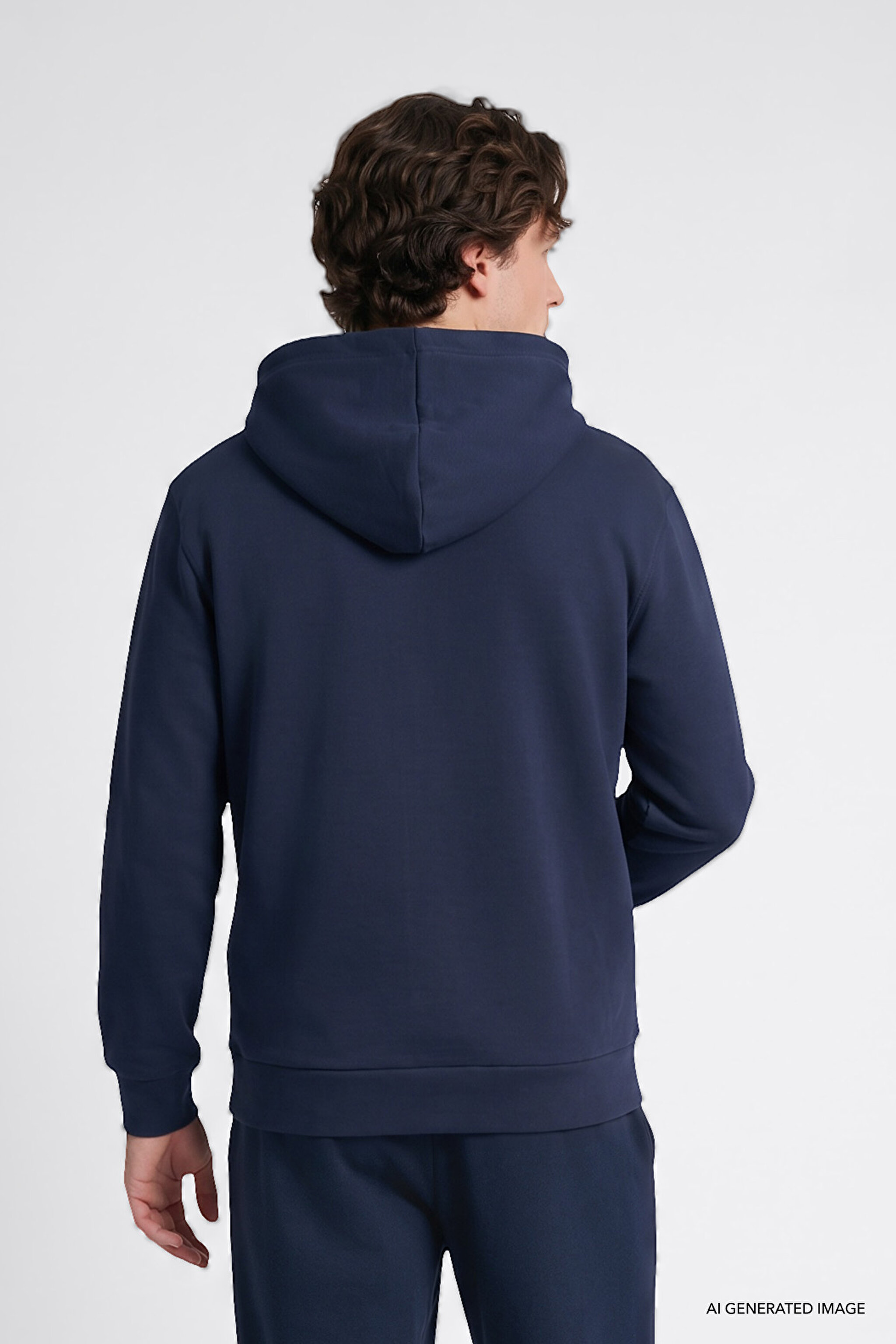 Regular Fit Normal Kesim Kapüşonlu Fermuarlı Lacivert Sweatshirt Ceket - DarKNavy-L2520310411 (görsel 5)
