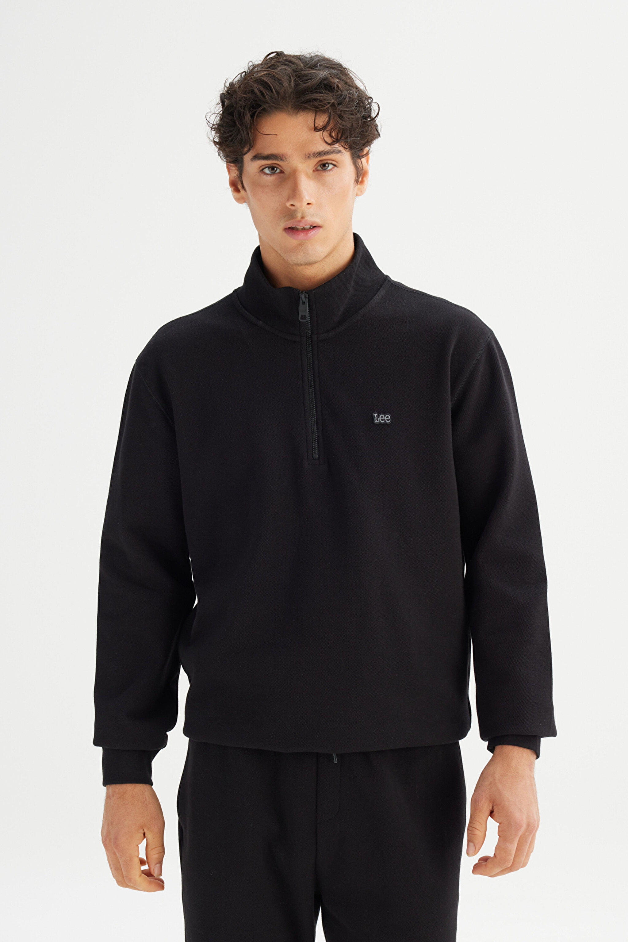 Regular Fit Normal Kesim Kapüşonlu Fermuar Detaylı Siyah Sweatshirt - Black-L2520312001 (görsel 3)