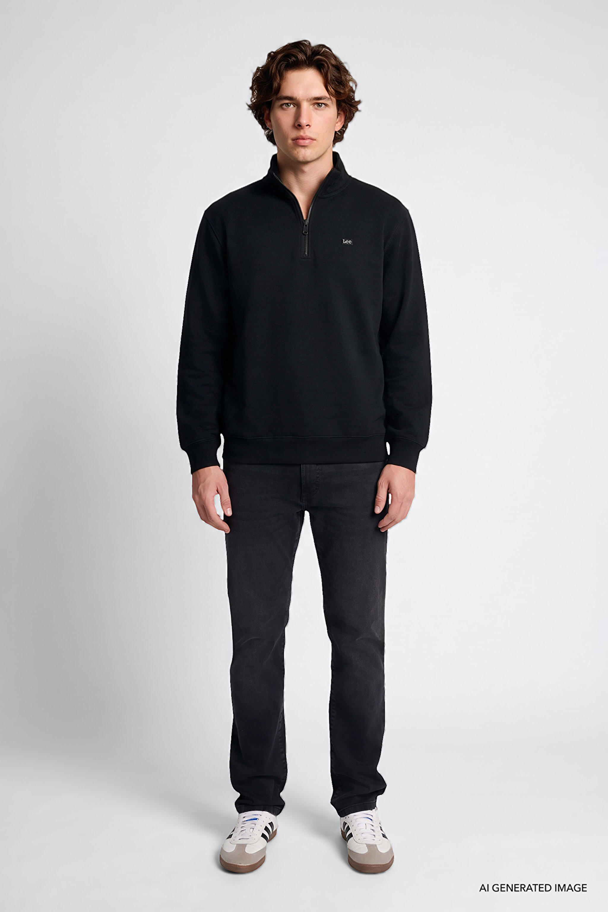 Regular Fit Normal Kesim Kapüşonlu Fermuar Detaylı Siyah Sweatshirt - Black-L2520312001 (görsel 3)
