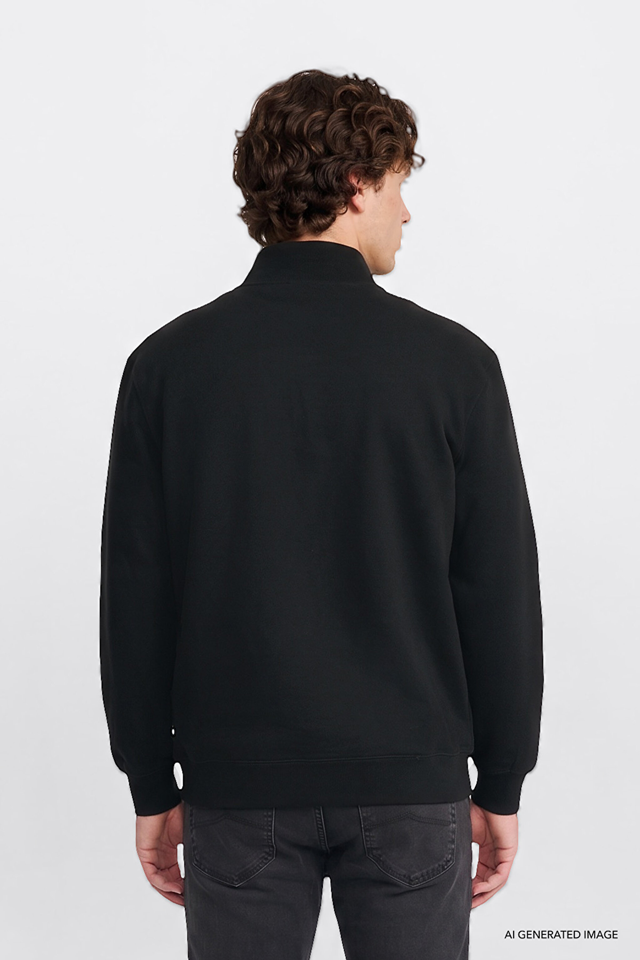 Regular Fit Normal Kesim Kapüşonlu Fermuar Detaylı Siyah Sweatshirt - Black-L2520312001 (görsel 5)