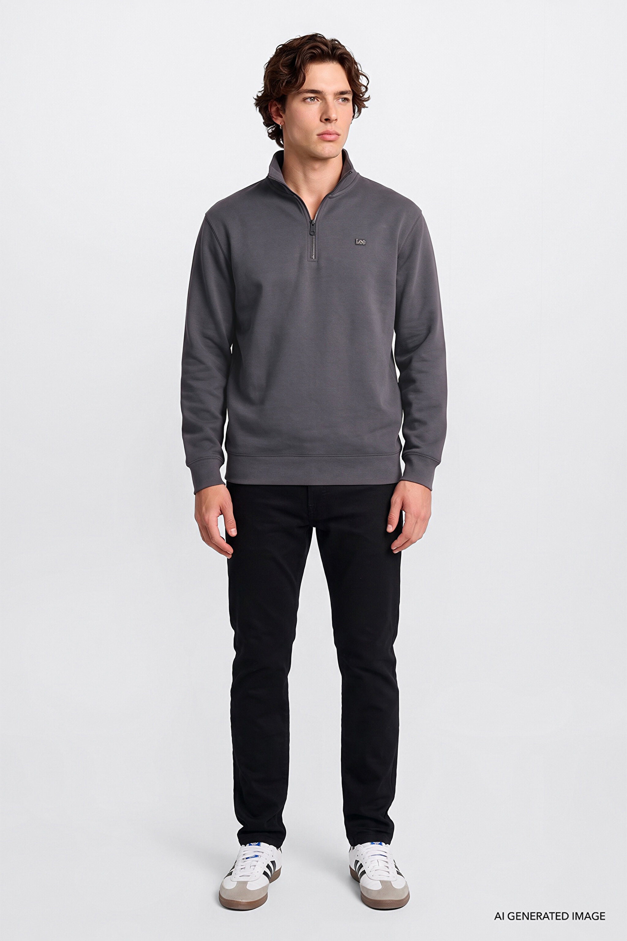 Regular Fit Normal Kesim Kapüşonlu Fermuar Detaylı Siyah Sweatshirt - Anthracita-L2520312003 (görsel 2)