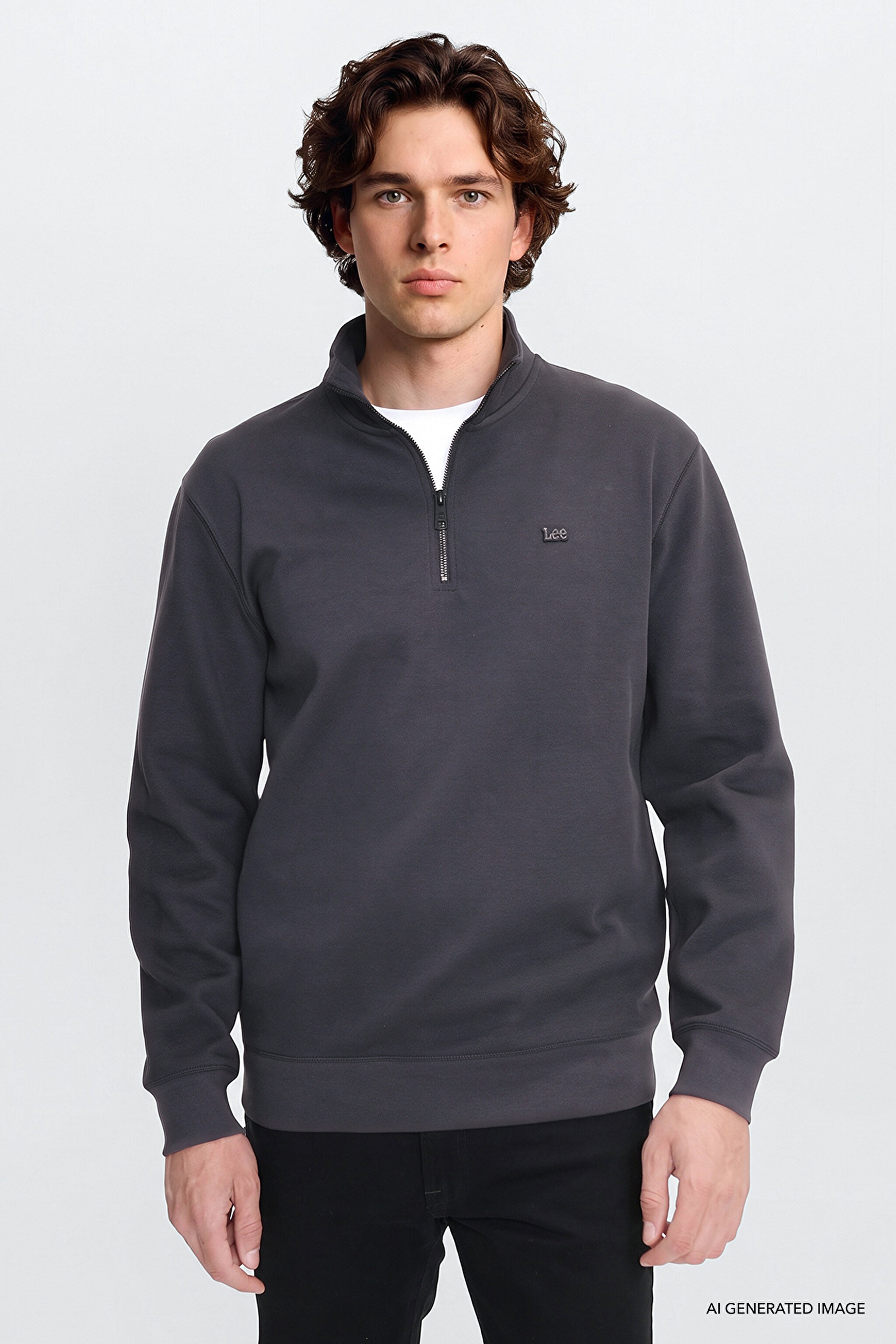 Regular Fit Normal Kesim Kapüşonlu Fermuar Detaylı Siyah Sweatshirt - Anthracita-L2520312003 (görsel 3)