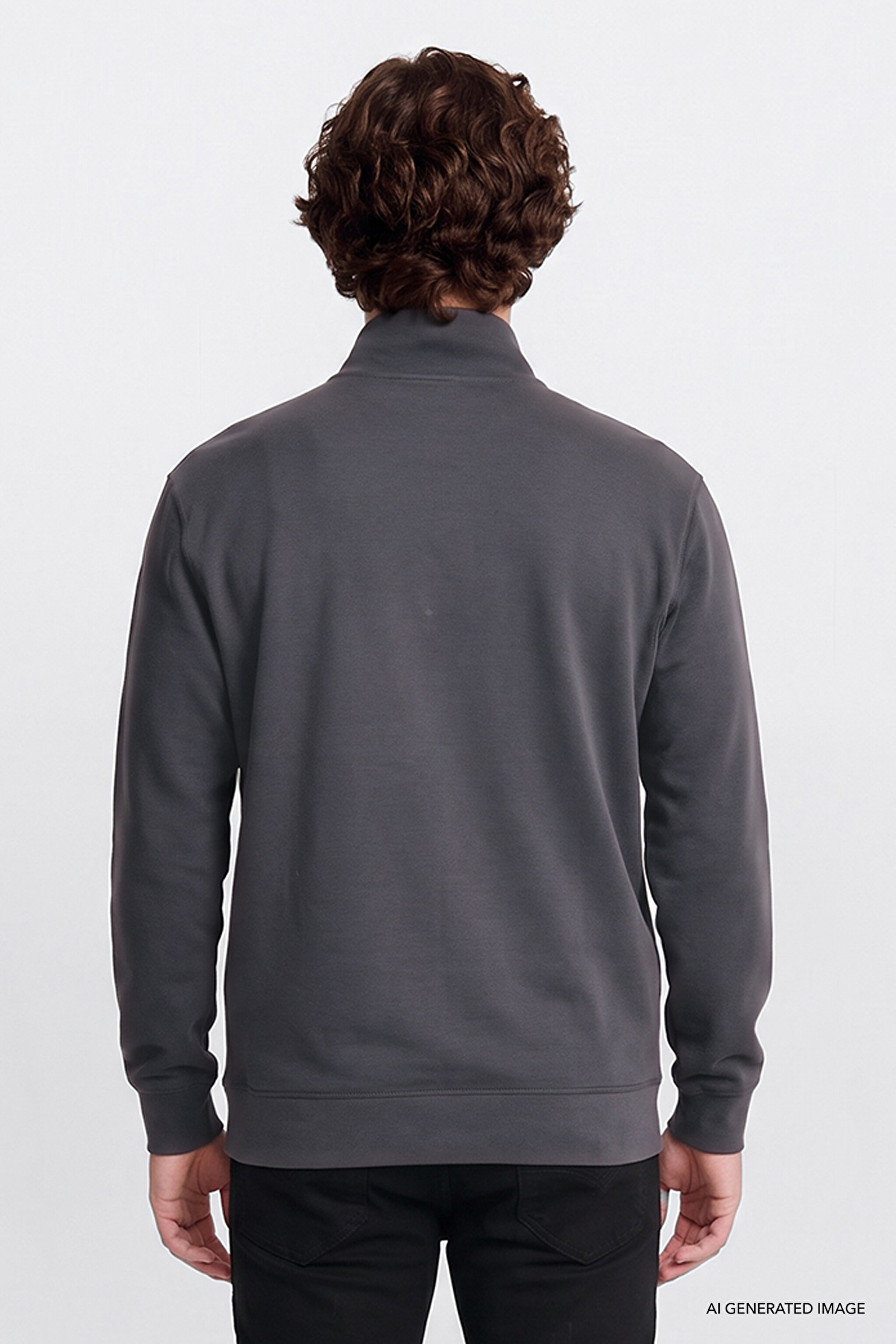 Regular Fit Normal Kesim Kapüşonlu Fermuar Detaylı Siyah Sweatshirt - Anthracita-L2520312003 (görsel 5)