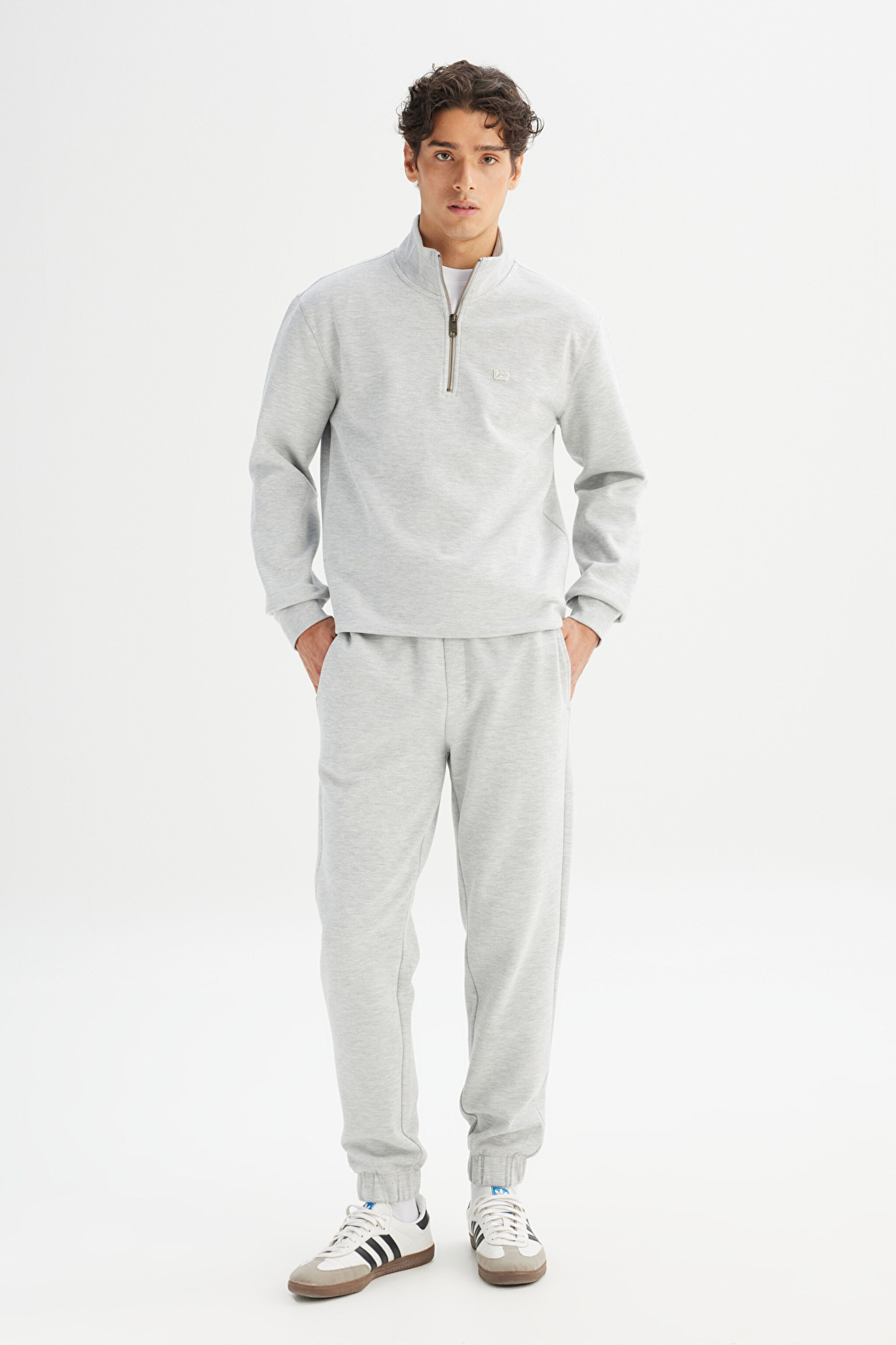 Regular Fit Normal Kesim Kapüşonlu Fermuar Detaylı Gri Melanj Sweatshirt - GrayMelange-L252031236 (görsel 2)