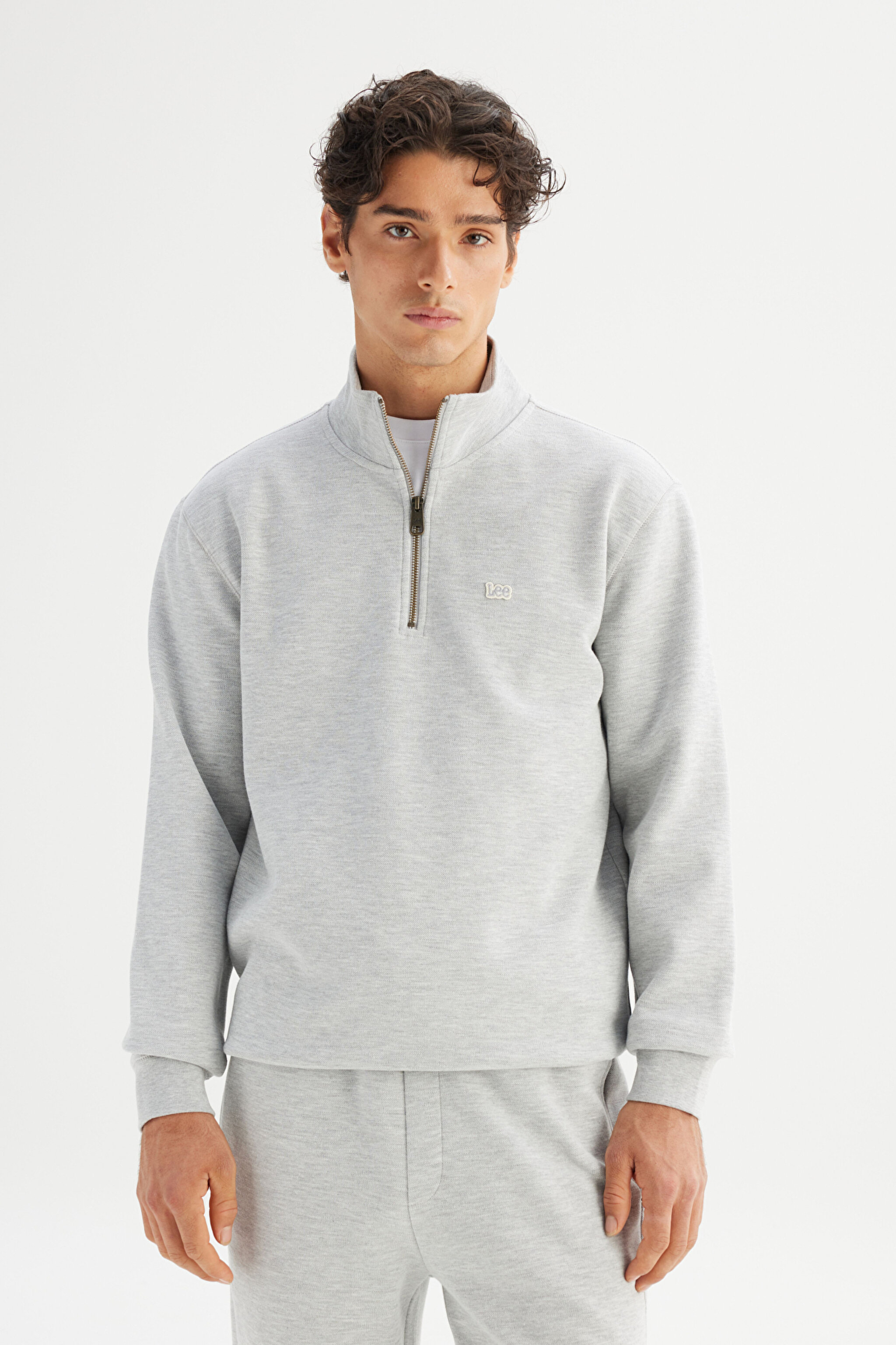 Regular Fit Normal Kesim Kapüşonlu Fermuar Detaylı Gri Melanj Sweatshirt - GrayMelange-L252031236 (görsel 3)