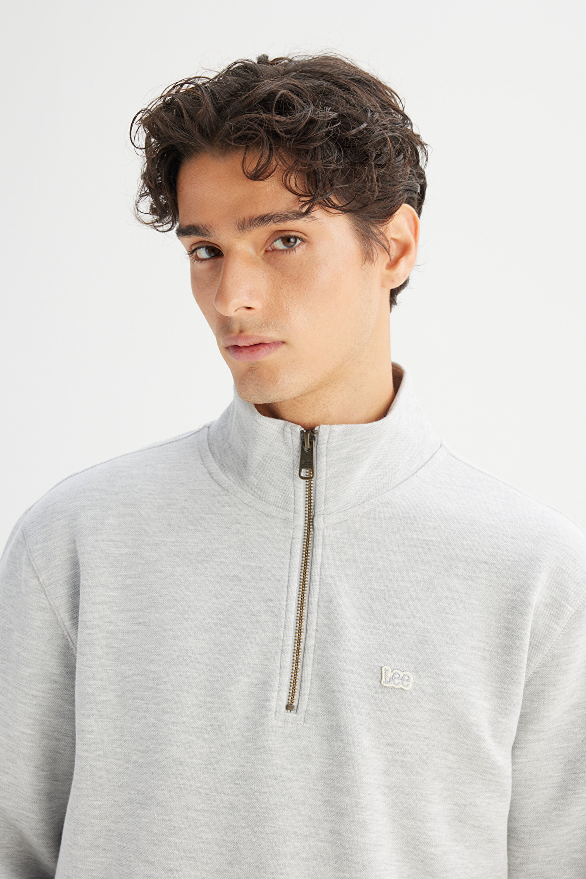 Regular Fit Normal Kesim Kapüşonlu Fermuar Detaylı Gri Melanj Sweatshirt - GrayMelange-L252031236 (görsel 4)