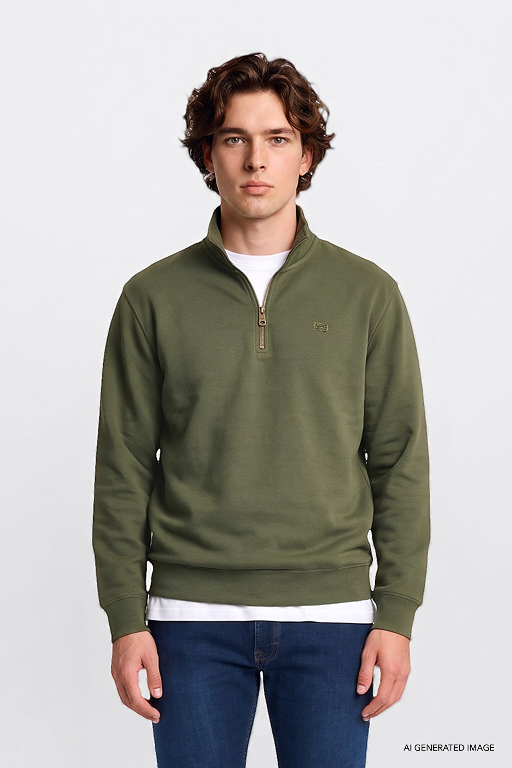Regular Fit Normal Kesim Kapüşonlu Fermuarlı Lacivert Sweatshirt Ceket - KHAKI-L2520312801 (görsel 2)