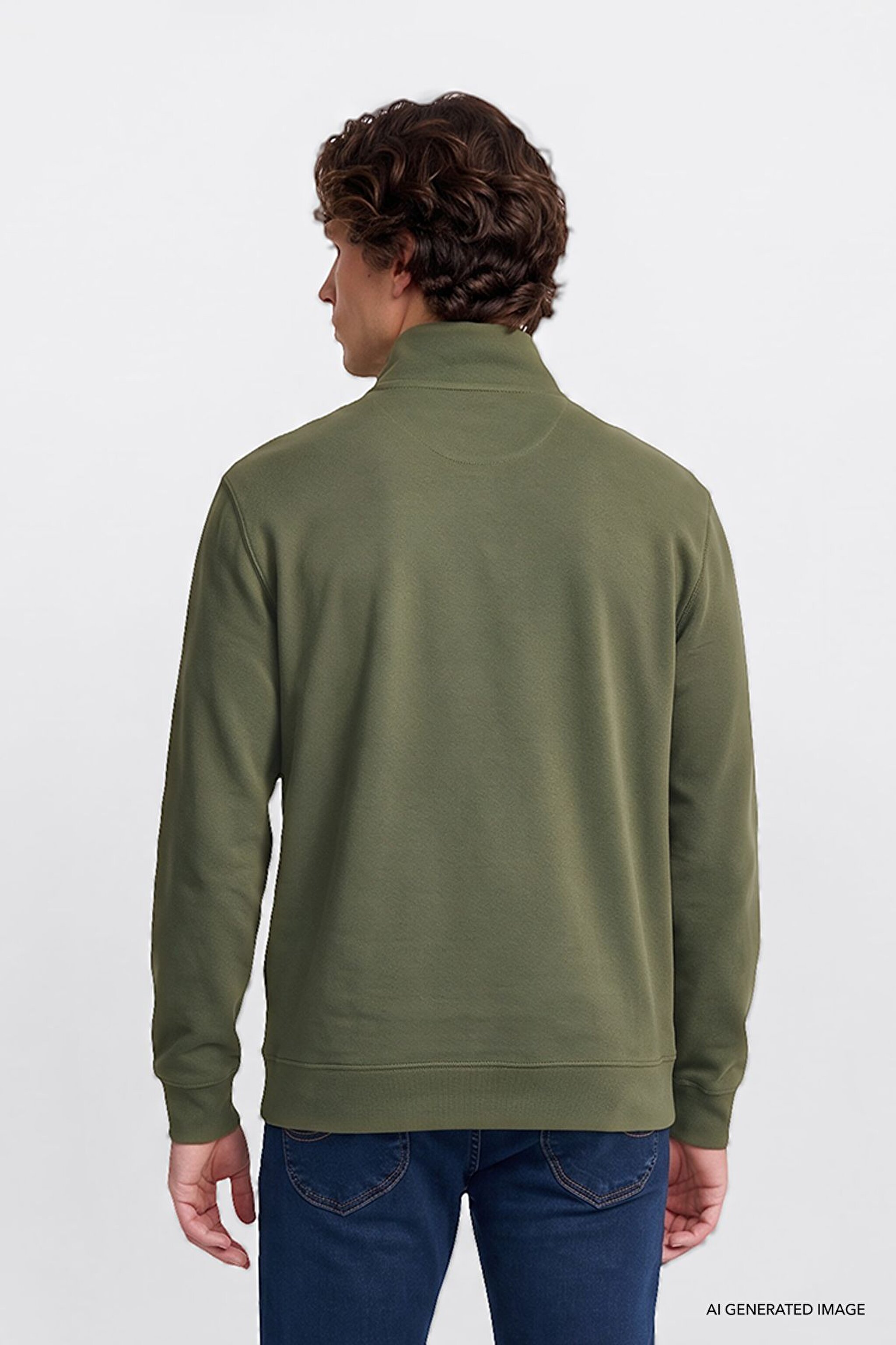 Regular Fit Normal Kesim Kapüşonlu Fermuarlı Lacivert Sweatshirt Ceket - KHAKI-L2520312801 (görsel 5)