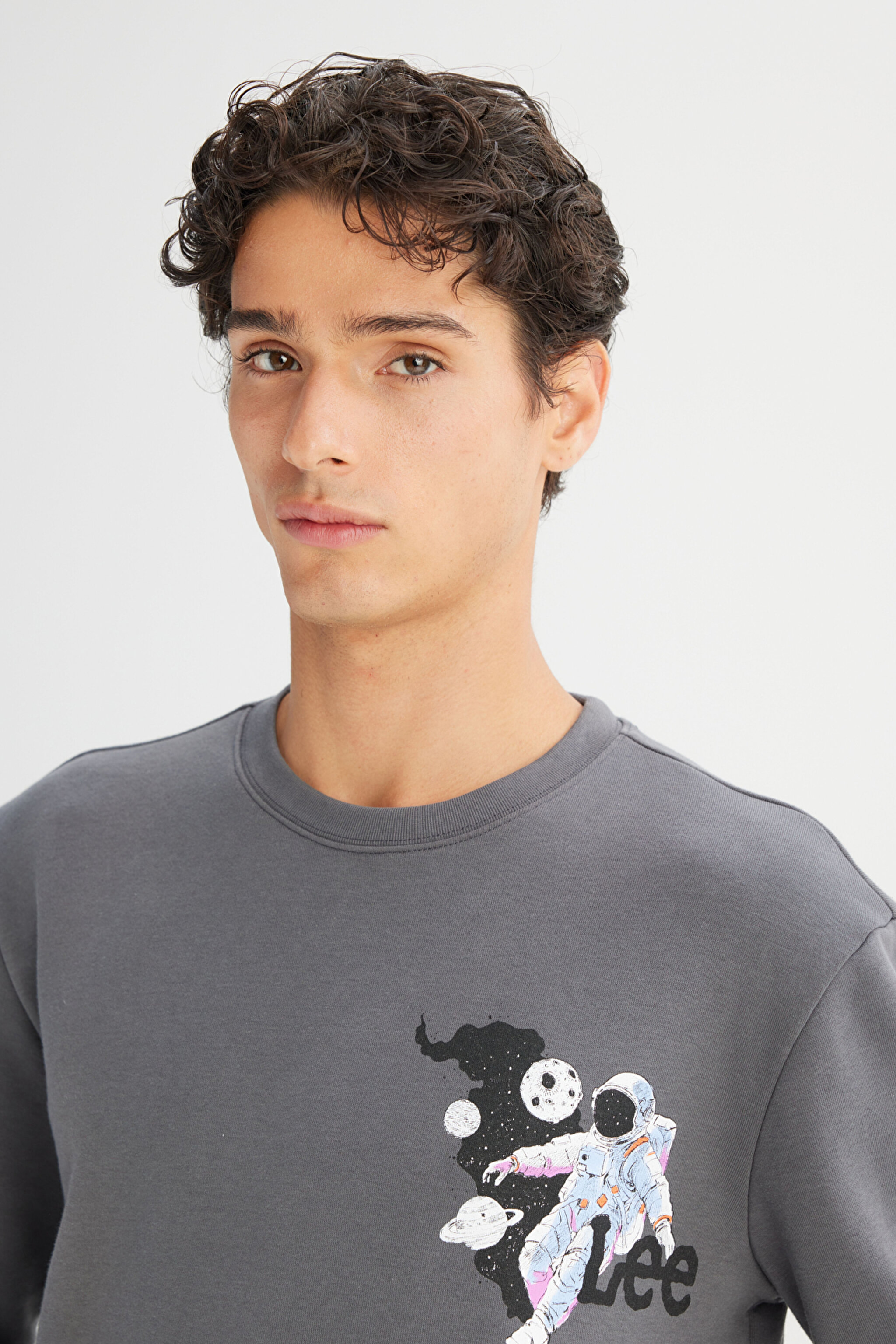 Regular Fit Normal Kesim Bisiklet Yaka Baskılı Antrasit Sweatshirt - Anthracite-L2520359003 (görsel 4)