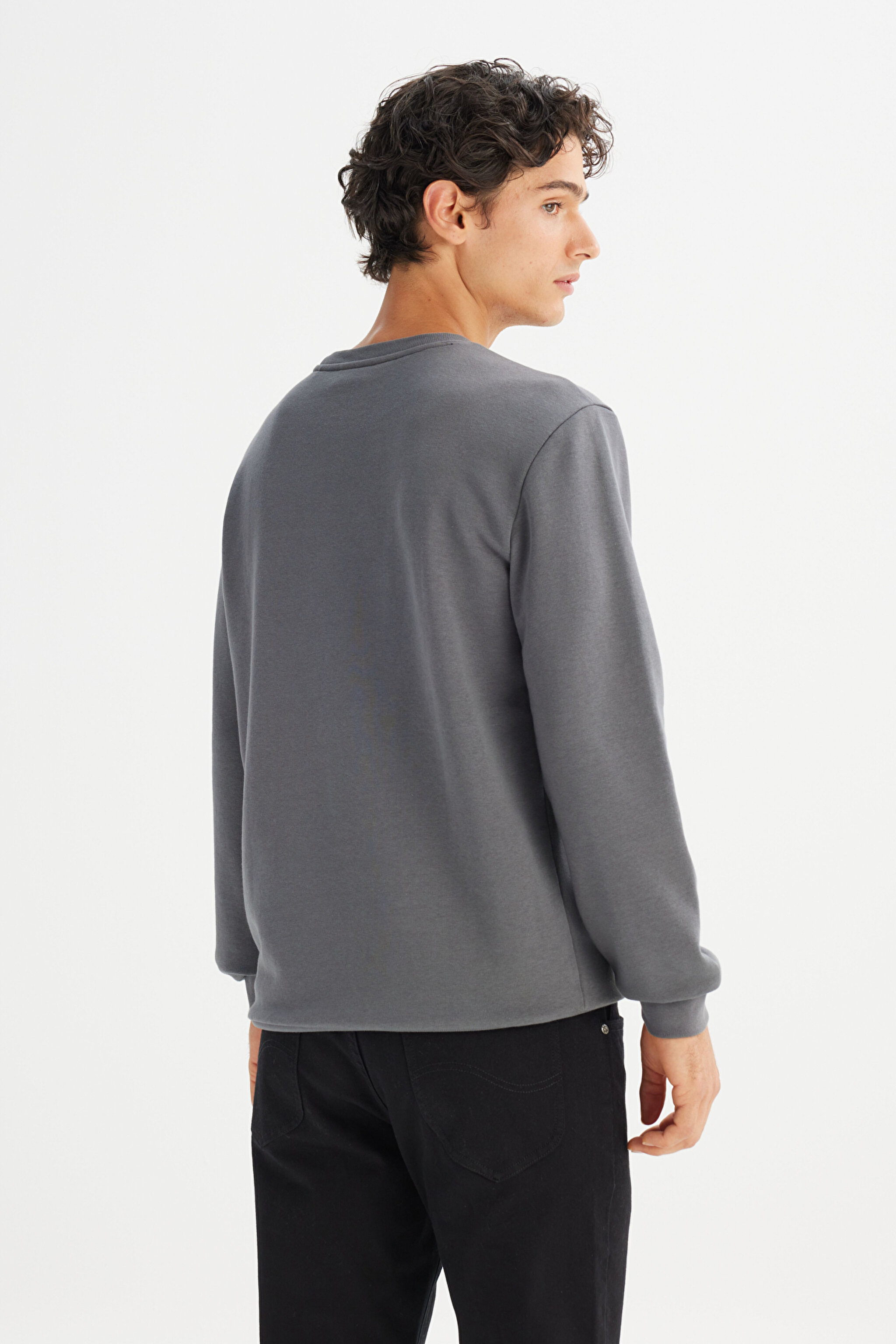 Regular Fit Normal Kesim Bisiklet Yaka Baskılı Antrasit Sweatshirt - Anthracite-L2520359003 (görsel 5)