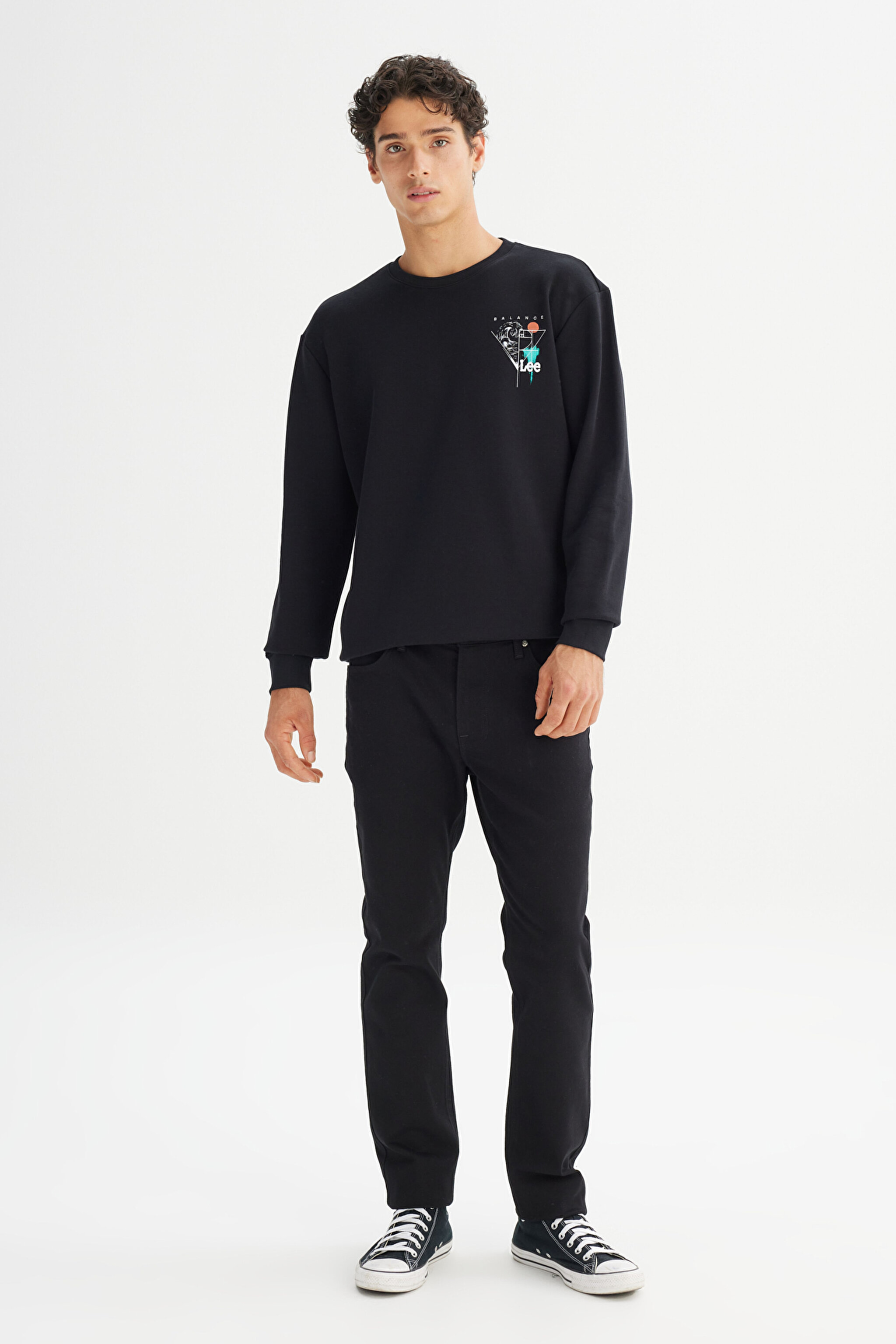 Pamuklu Regular Fit Normal Kesim Bisiklet Yaka Sweatshirt - Black-L2520361001 (görsel 2)