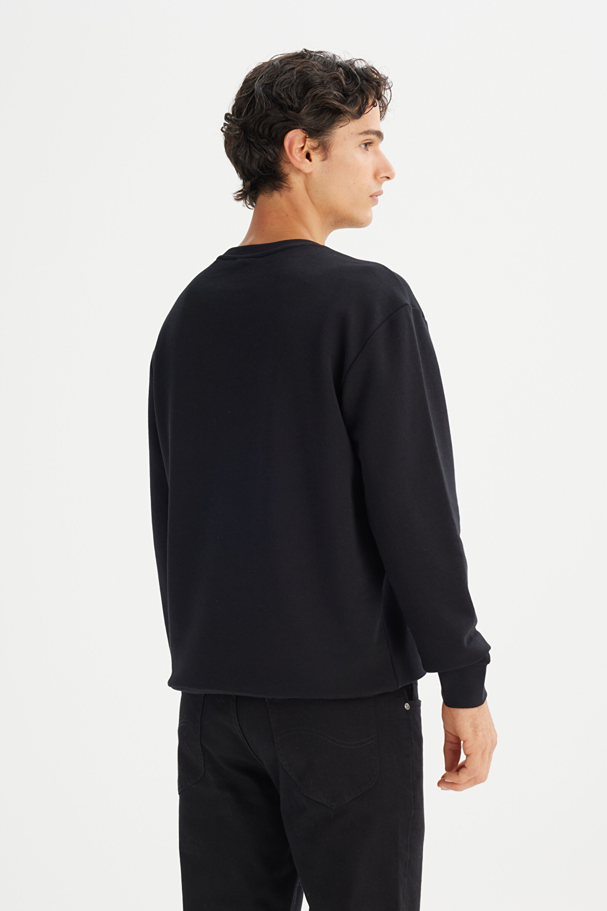 Pamuklu Regular Fit Normal Kesim Bisiklet Yaka Sweatshirt - Black-L2520361001 (görsel 5)