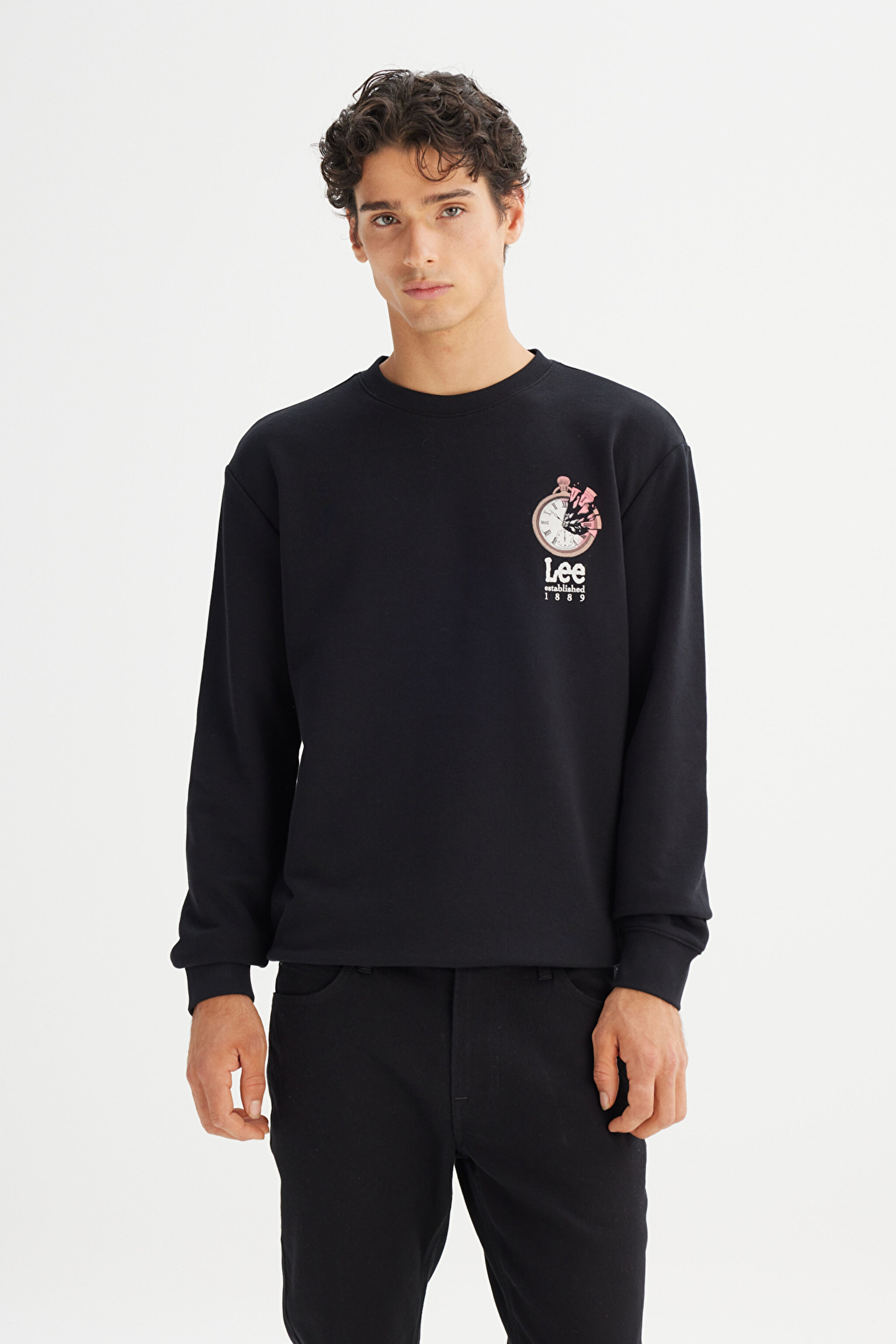 Regular Fit Normal Kesim Bisiklet Yaka Baskılı Siyah Sweatshirt - Black-L2520363001