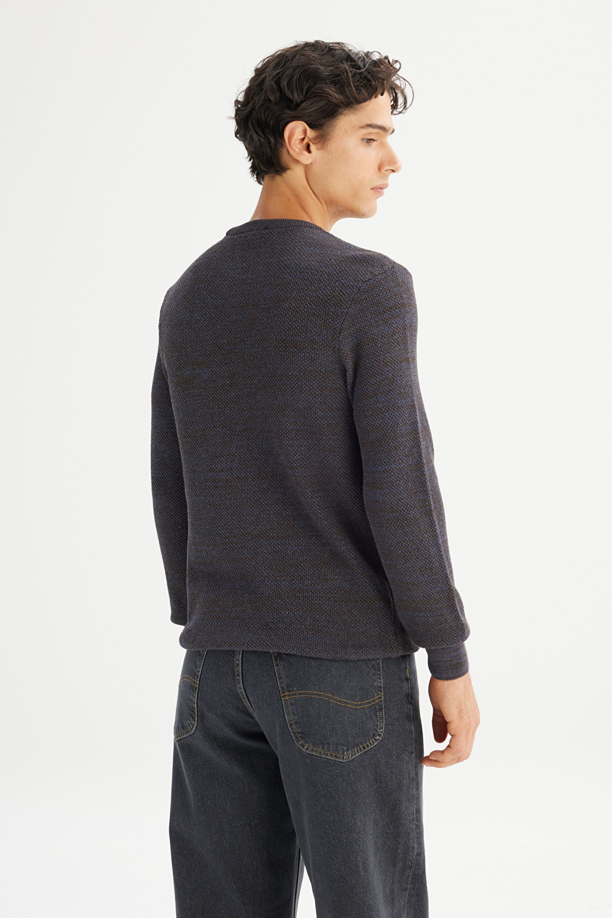 Pamuklu Regular Fit Normal Kesim Bisiklet Yaka Triko Kazak - Brown-L2520364220 (görsel 5)