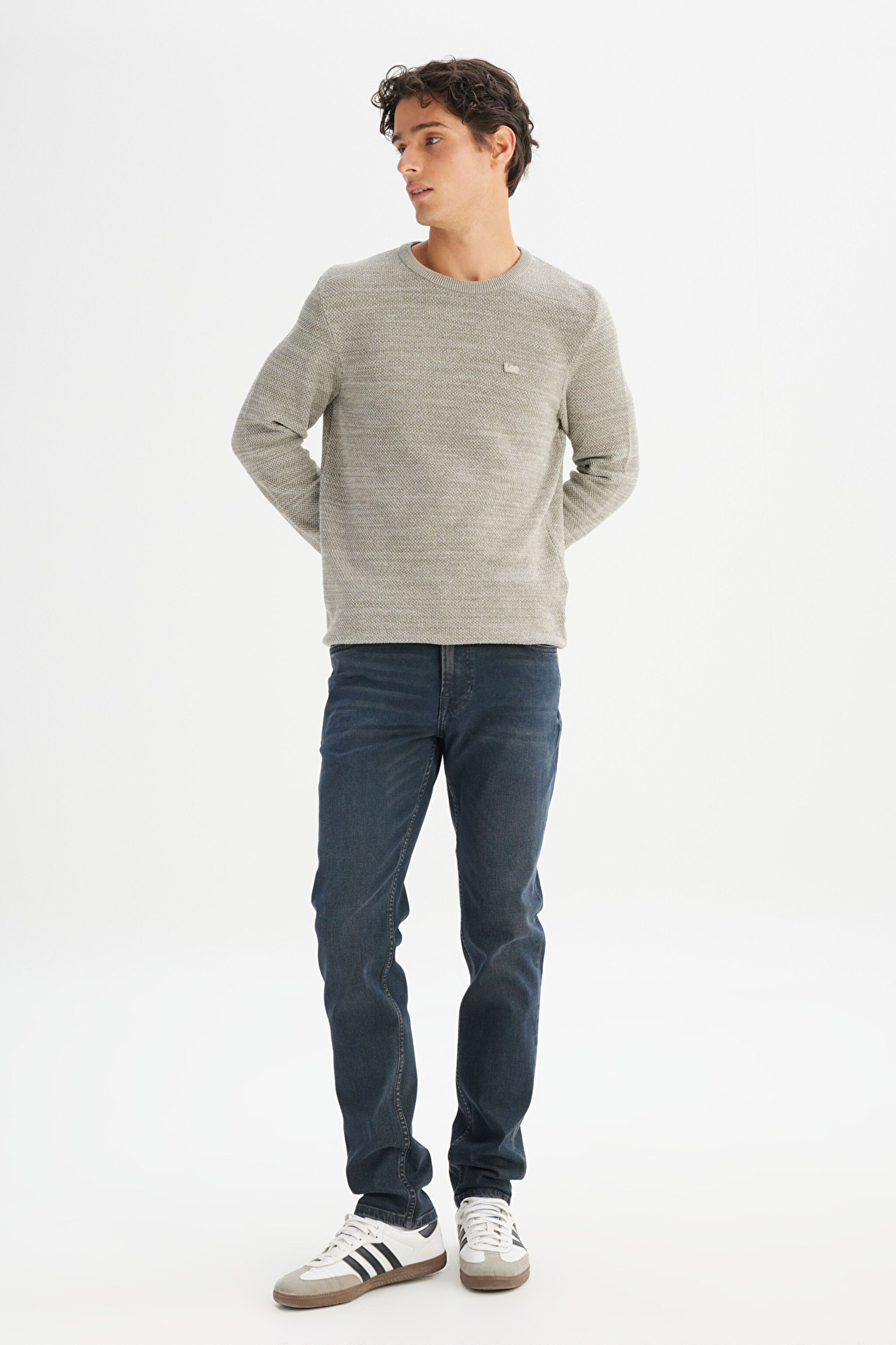 Regular Fit Normal Kesim Bisiklet Yaka Bej Triko Kazak - Beige-L2520364614 (görsel 2)