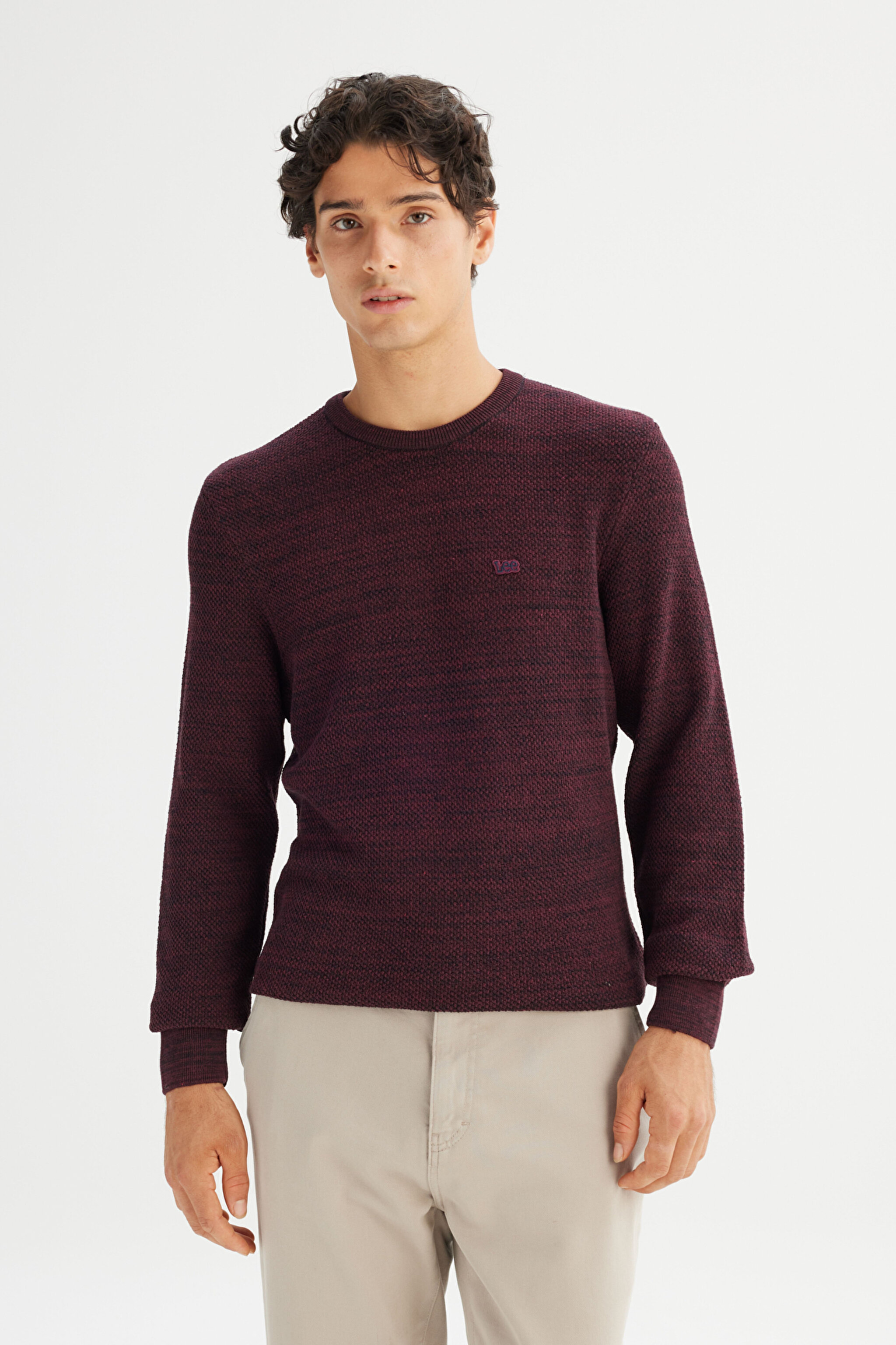 Regular Fit Normal Kesim Bisiklet Yaka Bordo Triko Kazak - Wine-L2520364810