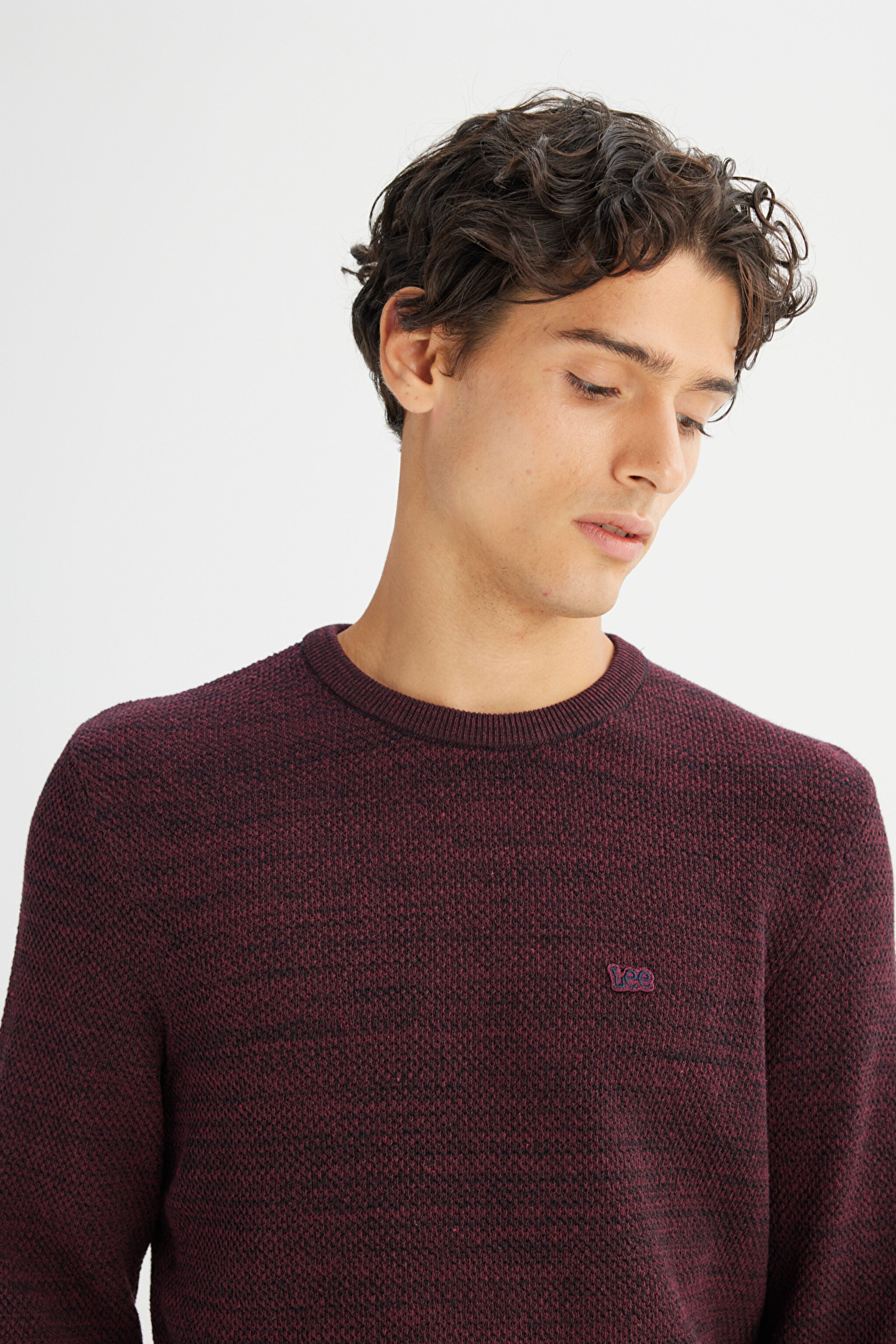 Regular Fit Normal Kesim Bisiklet Yaka Bordo Triko Kazak - Wine-L2520364810 (görsel 4)