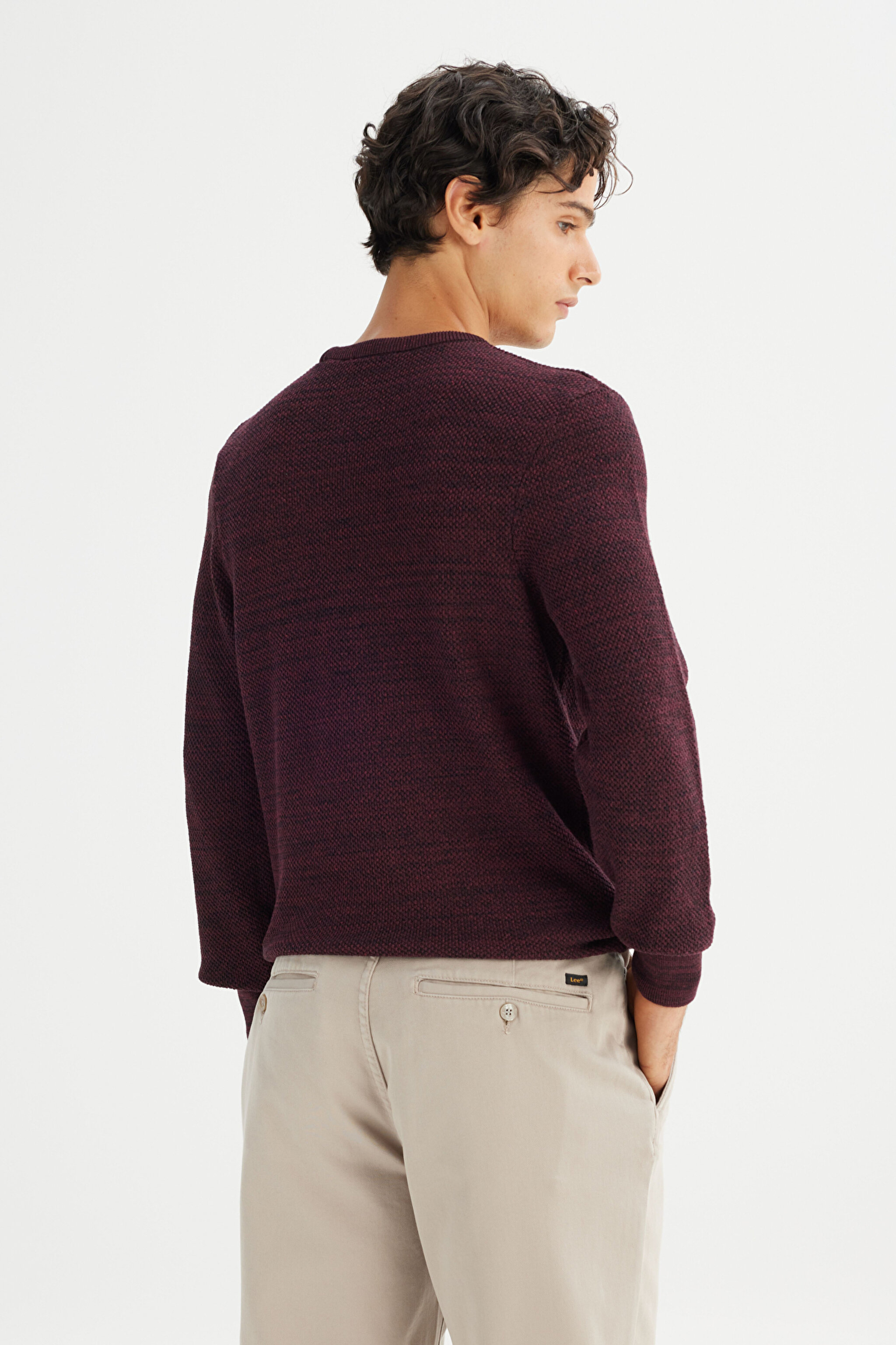 Regular Fit Normal Kesim Bisiklet Yaka Bordo Triko Kazak - Wine-L2520364810 (görsel 5)