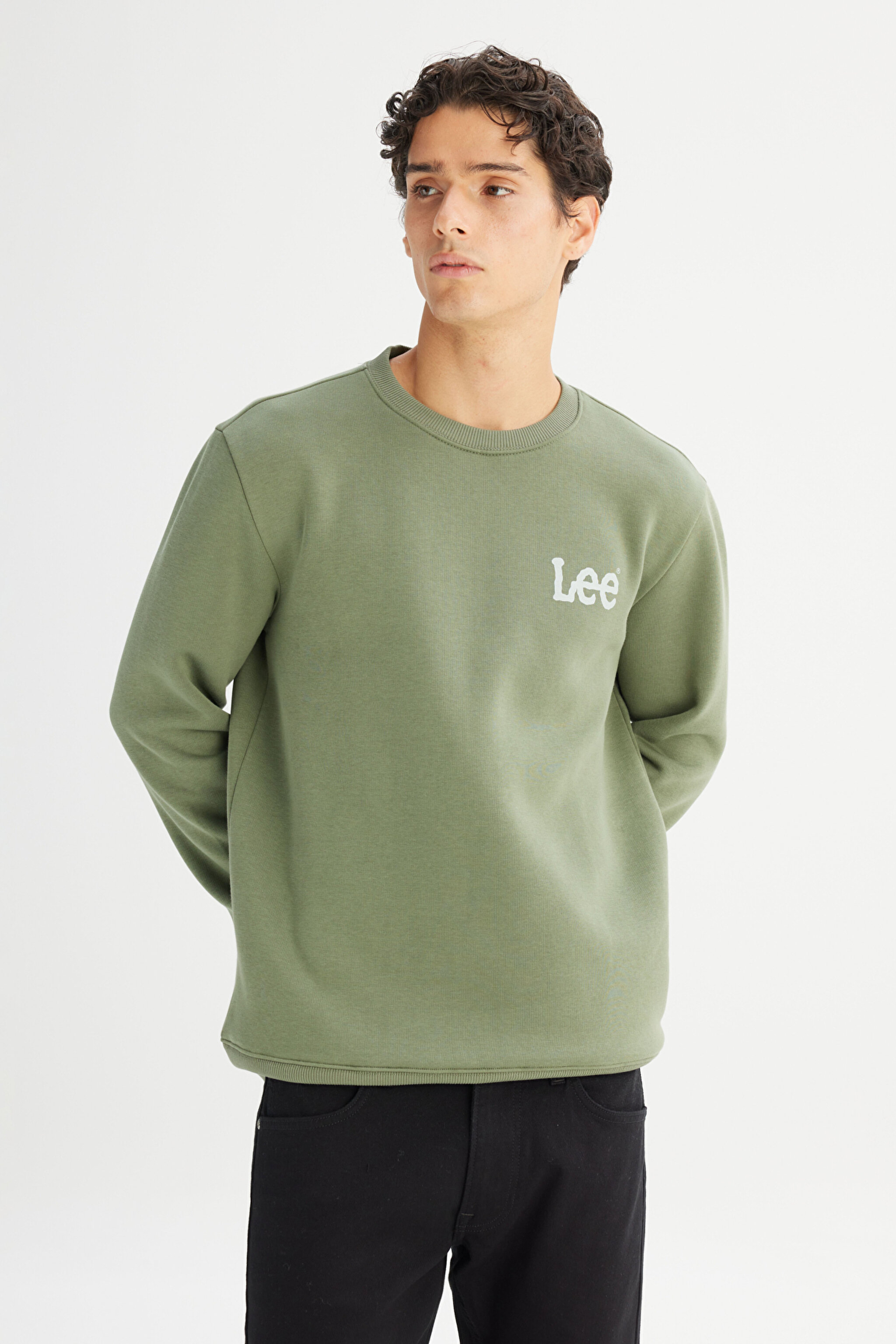 Regular Fit Normal Kesim Bisiklet Yaka İçi Polarlı Yeşil Sweatshirt