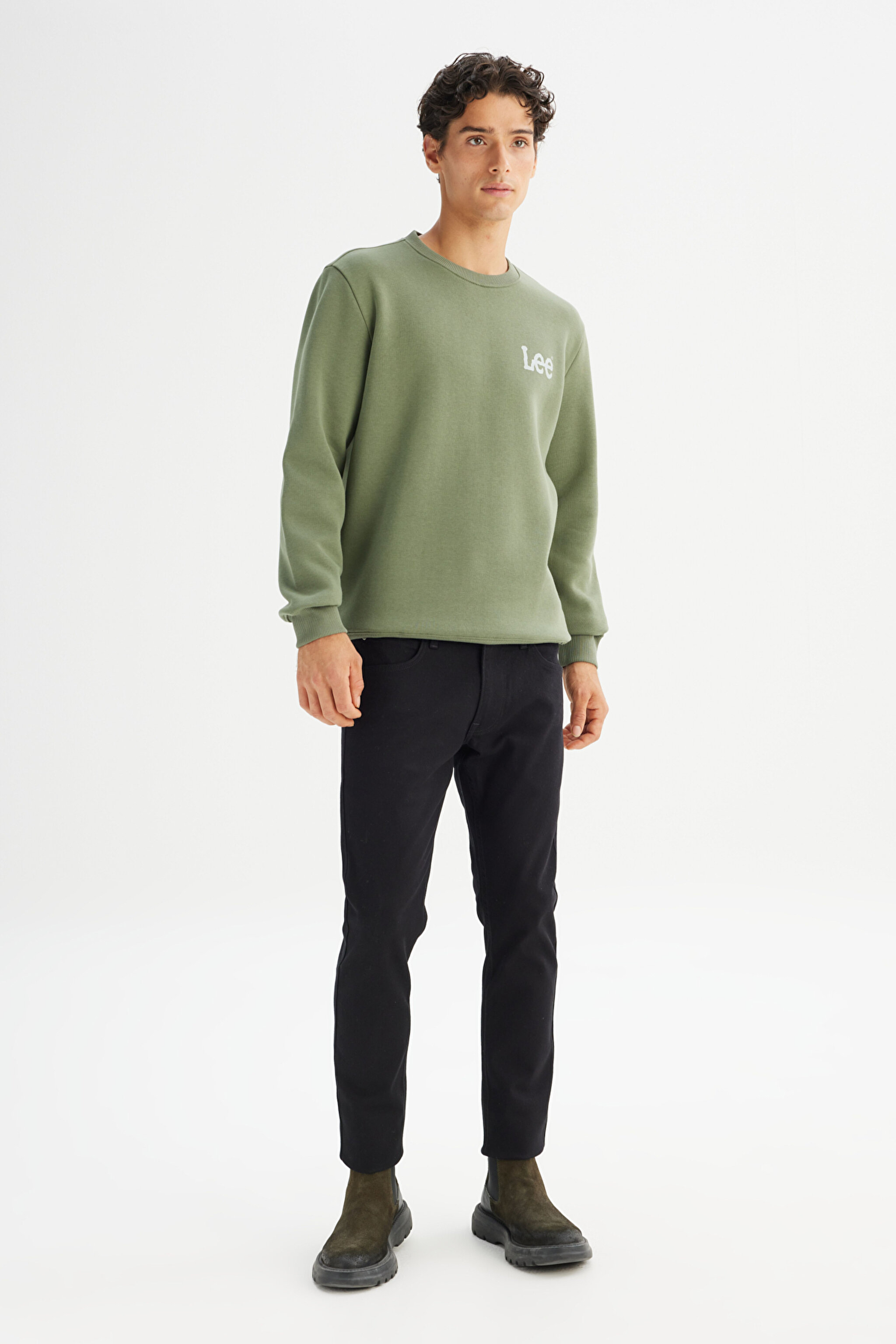Regular Fit Normal Kesim Bisiklet Yaka İçi Polarlı Yeşil Sweatshirt - OliveStone-L2520365904 (görsel 2)