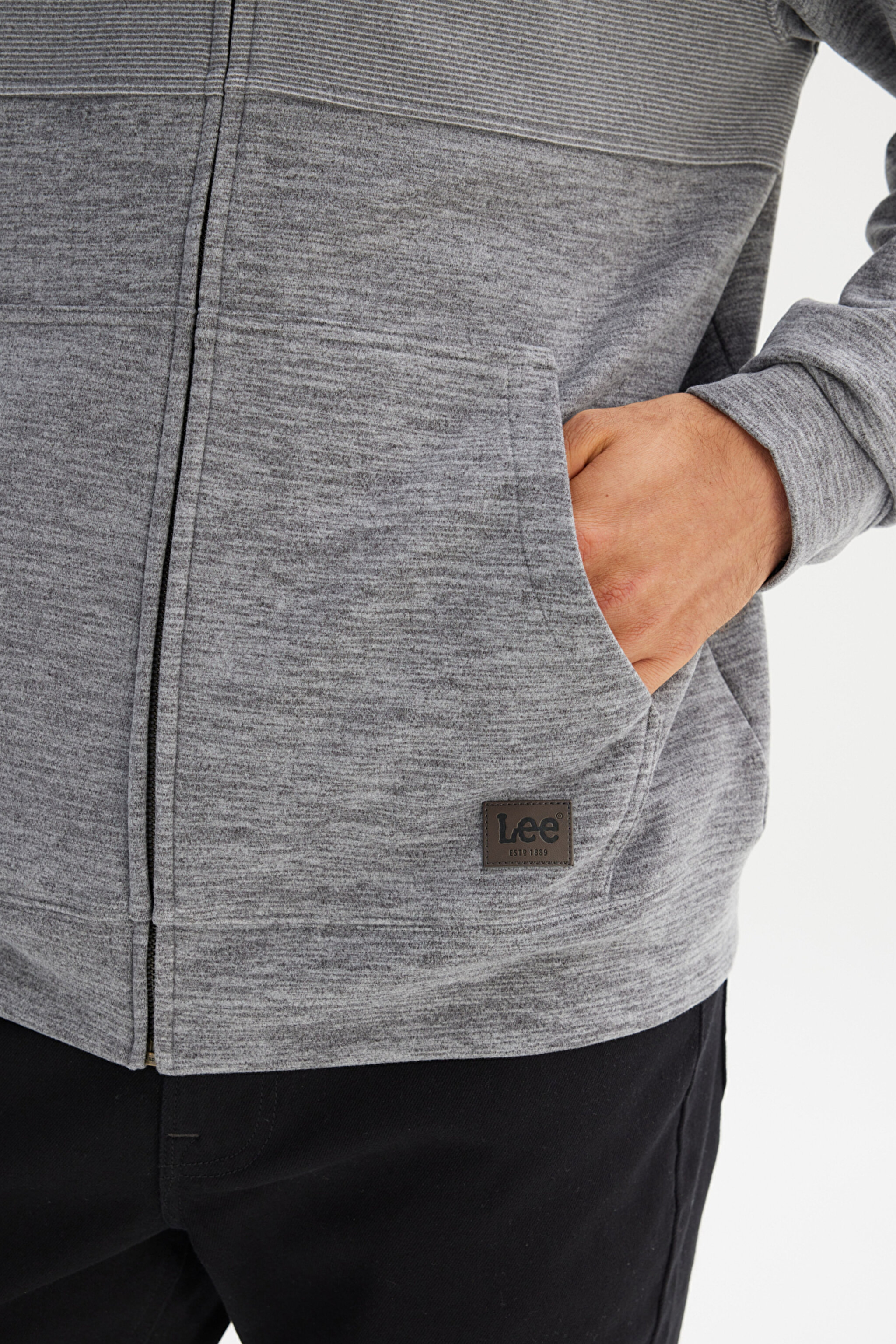 Regular Fit Normal Kesim Kapüşonlu Cepli İçi Polarlı Fermuarlı Sweatshirt - Gray-L2520370035 (görsel 5)