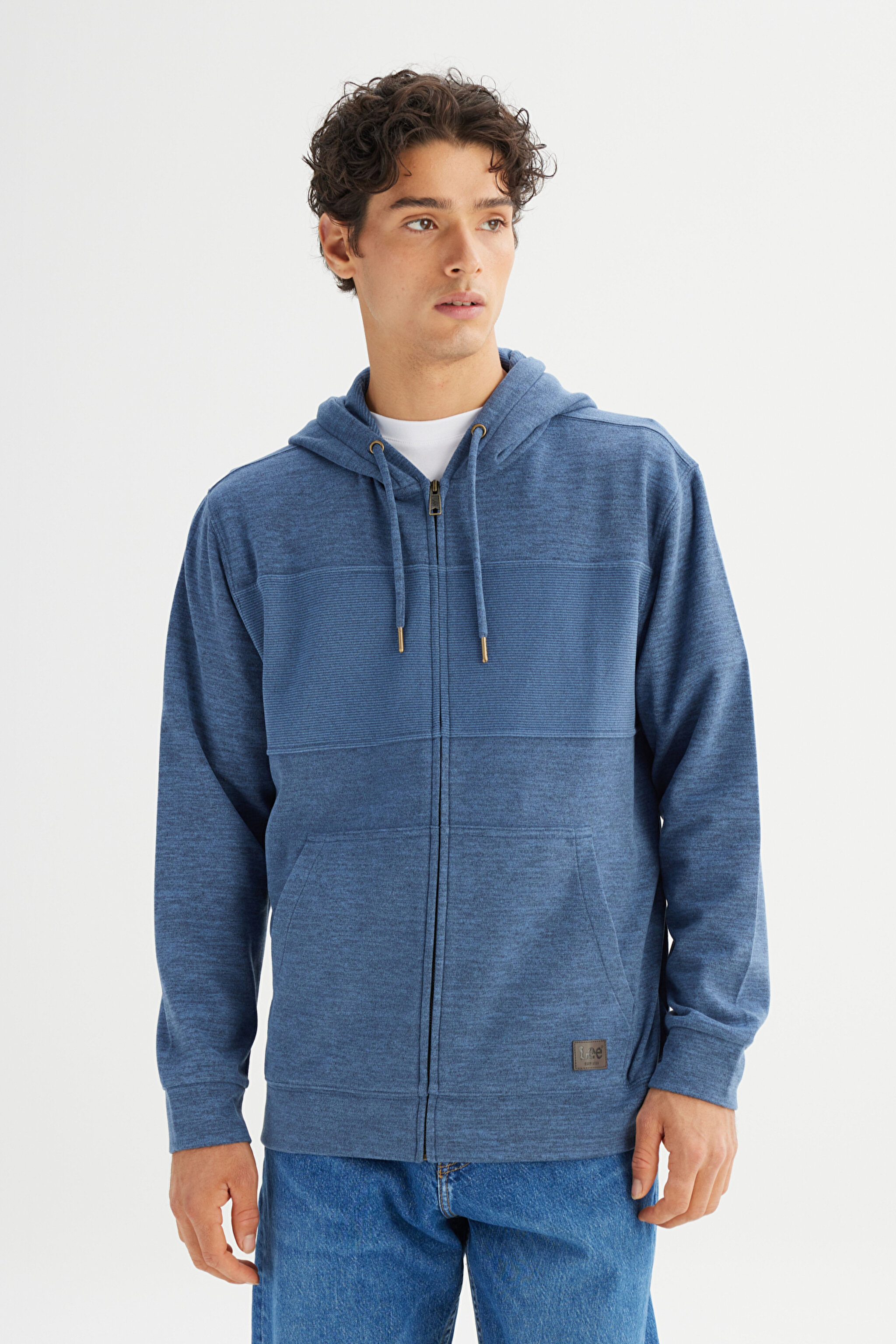 Regular Fit Normal Kesim Cepli İçi Polarlı Kapüşonlu Fermuarlı Sweatshirt - Blue-L2520370400 (görsel 3)