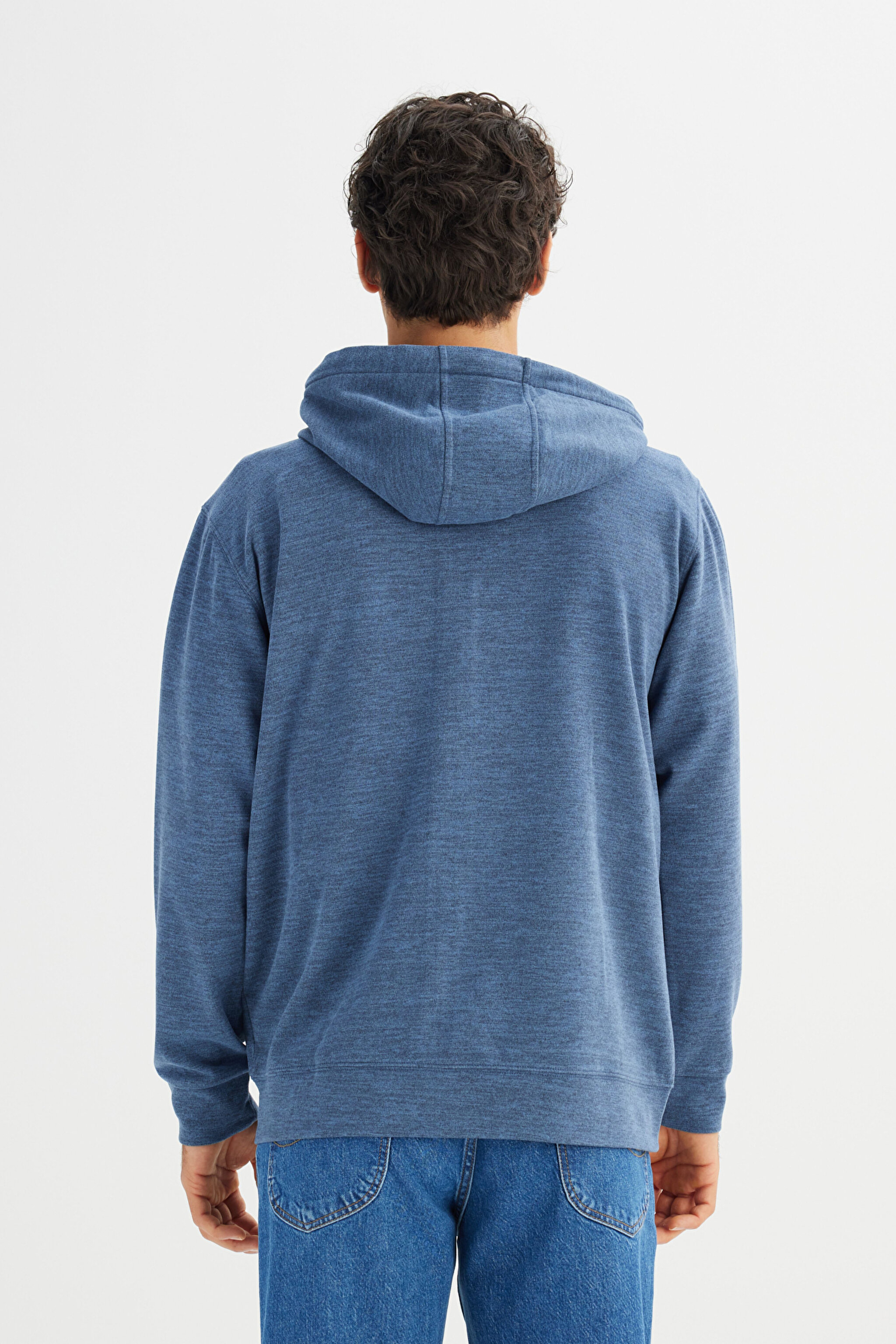 Regular Fit Normal Kesim Cepli İçi Polarlı Kapüşonlu Fermuarlı Sweatshirt - Blue-L2520370400 (görsel 6)