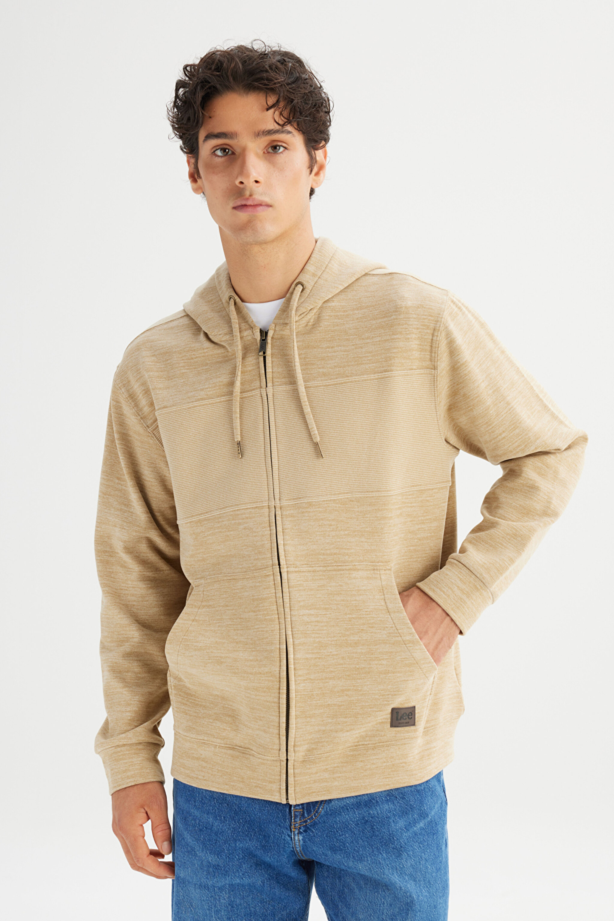 Regular Fit Normal Kesim Kapüşonlu Cepli İçi Polarlı Sweatshirt - Beige-L2520370614