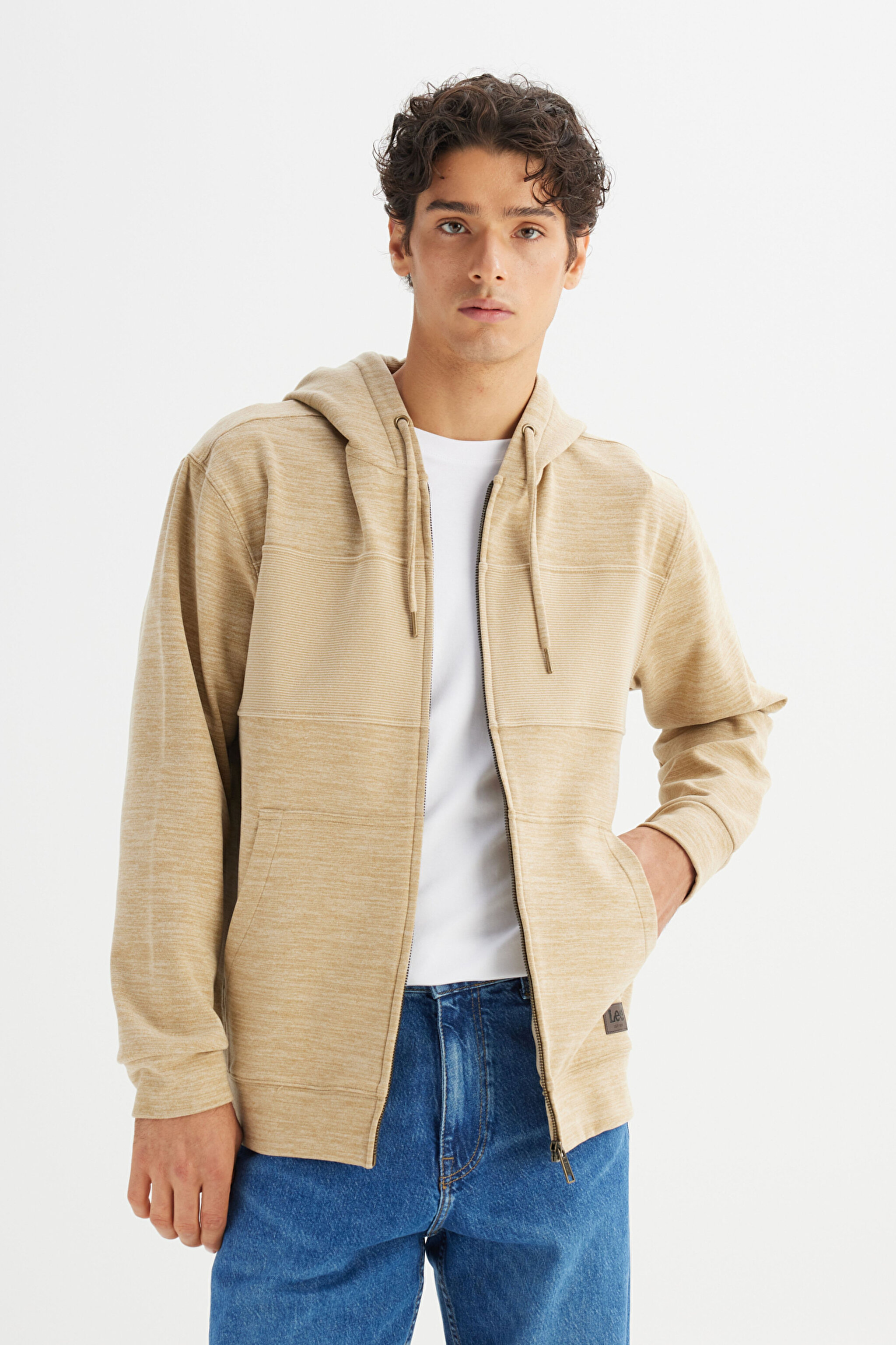 Regular Fit Normal Kesim Kapüşonlu Cepli İçi Polarlı Sweatshirt - Beige-L2520370614 (görsel 3)
