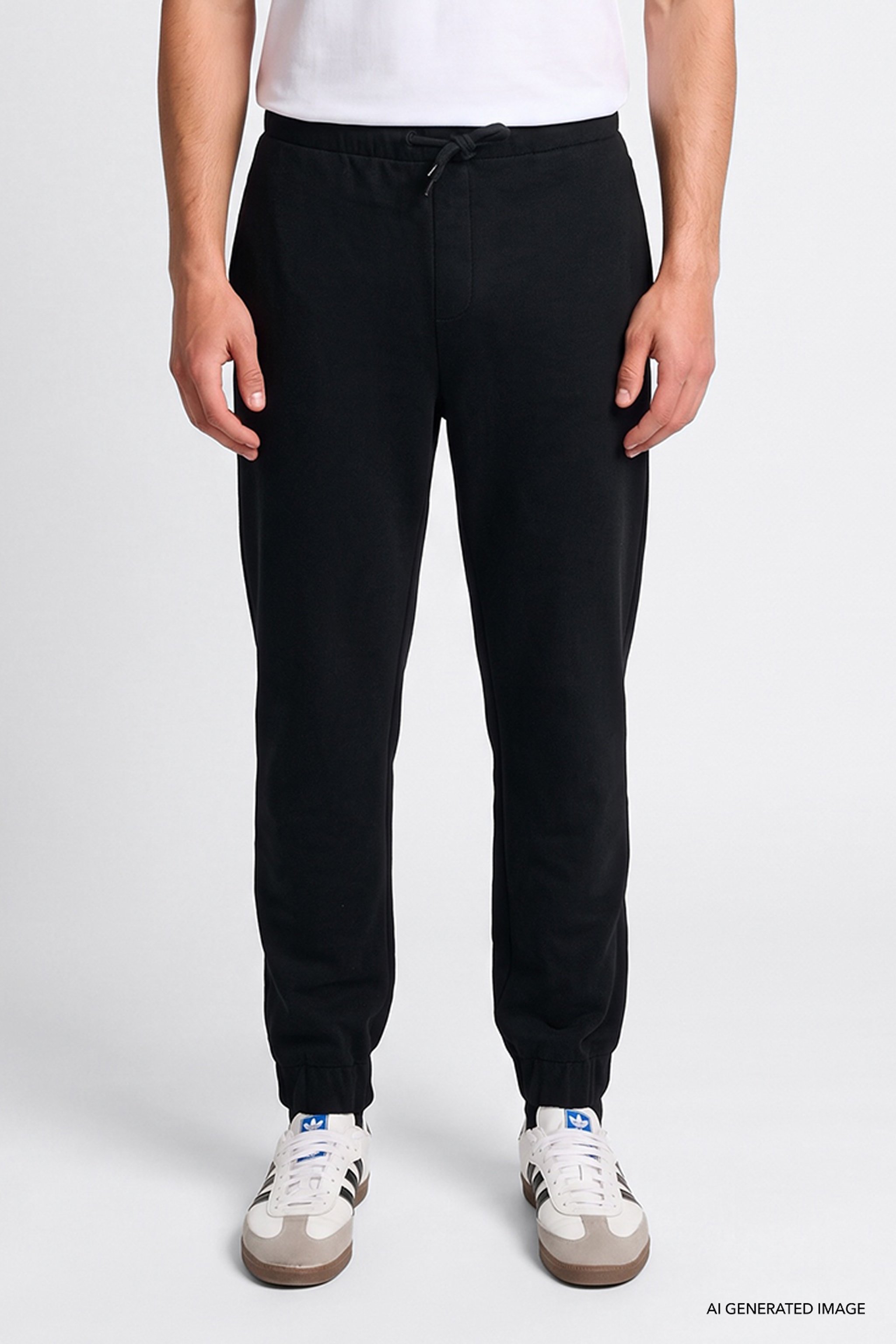 Regular Fit Normal Kesim Ribanalı Paça Siyah Sweatpant Eşofman Altı - Black-L2520371001 (görsel 3)